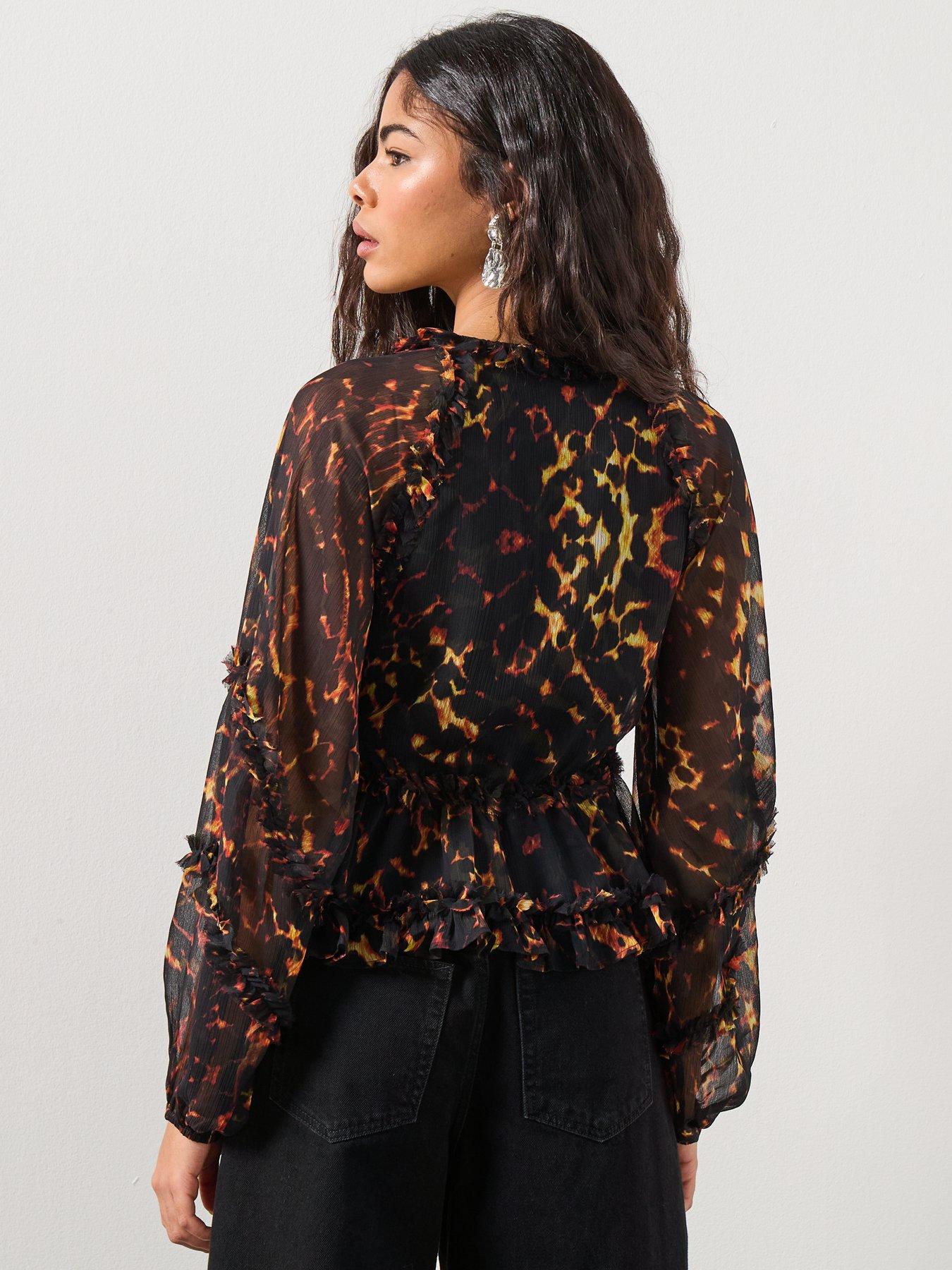 allsaints-silvie-ruffled-top-brownstillFront