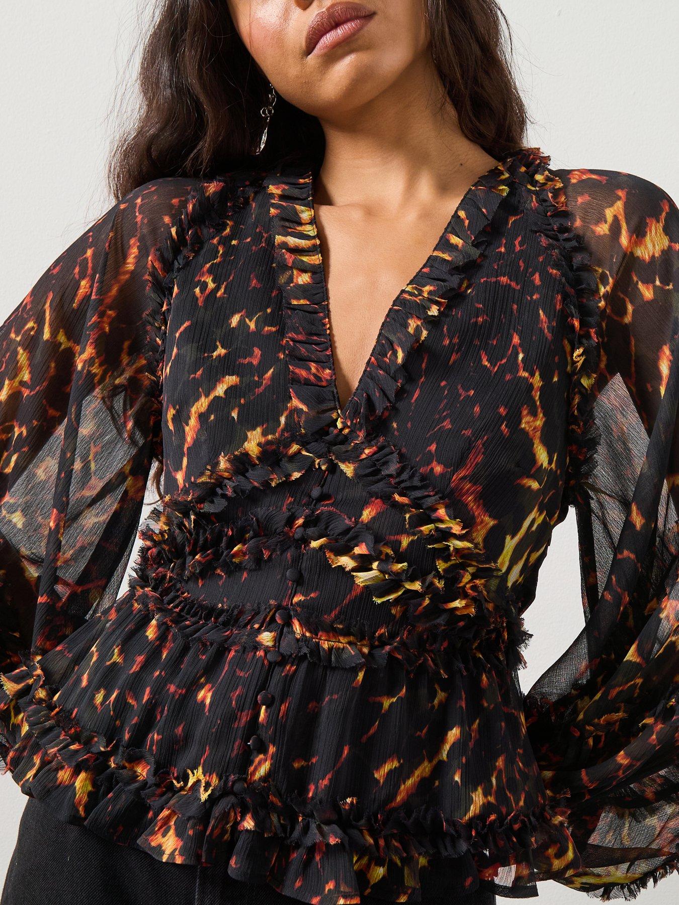 allsaints-silvie-ruffled-top-brownoutfit