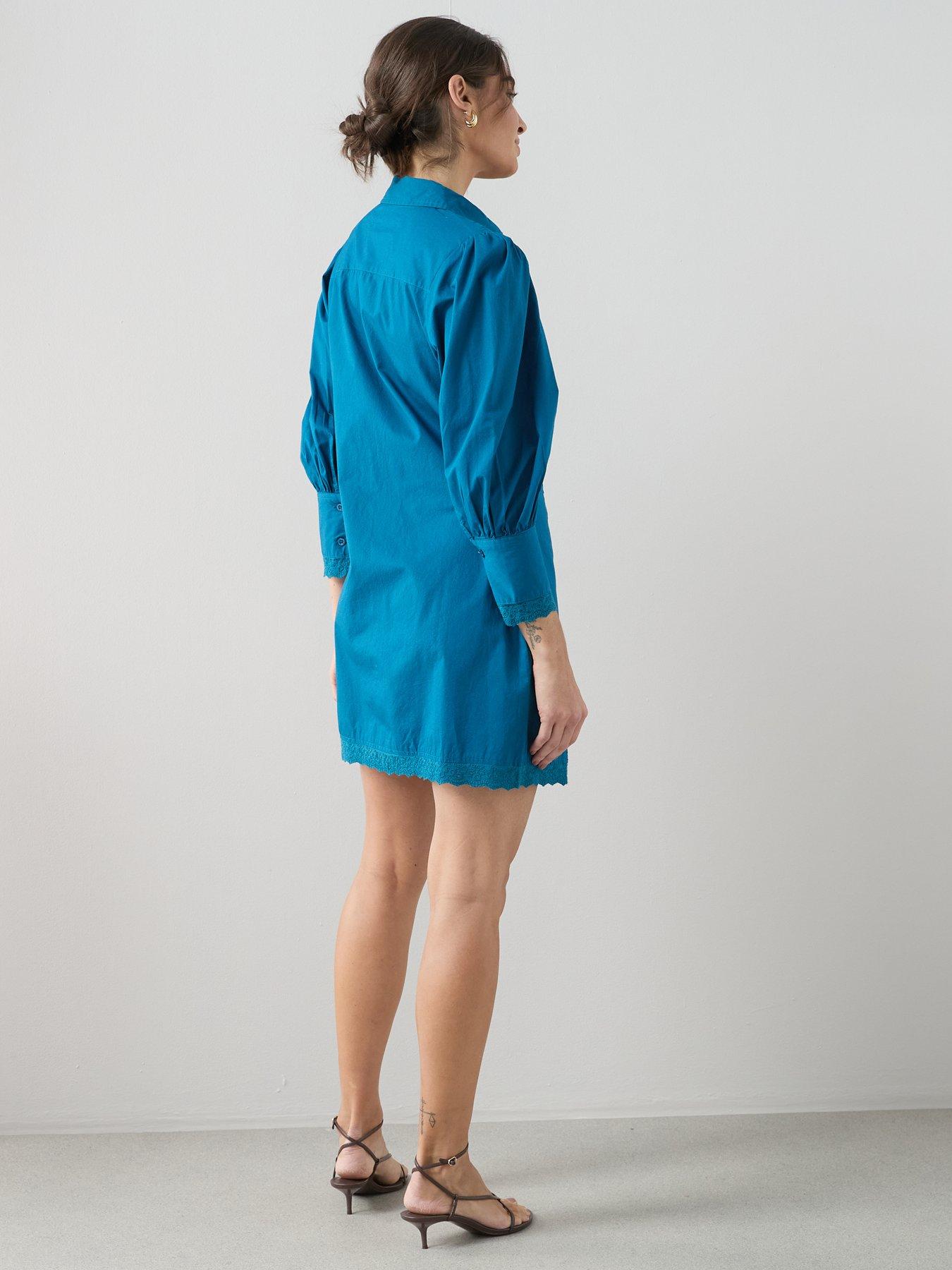 Image 2 of 6 of The Very Collection Broderie Insert Shirt Mini Dress - Blue