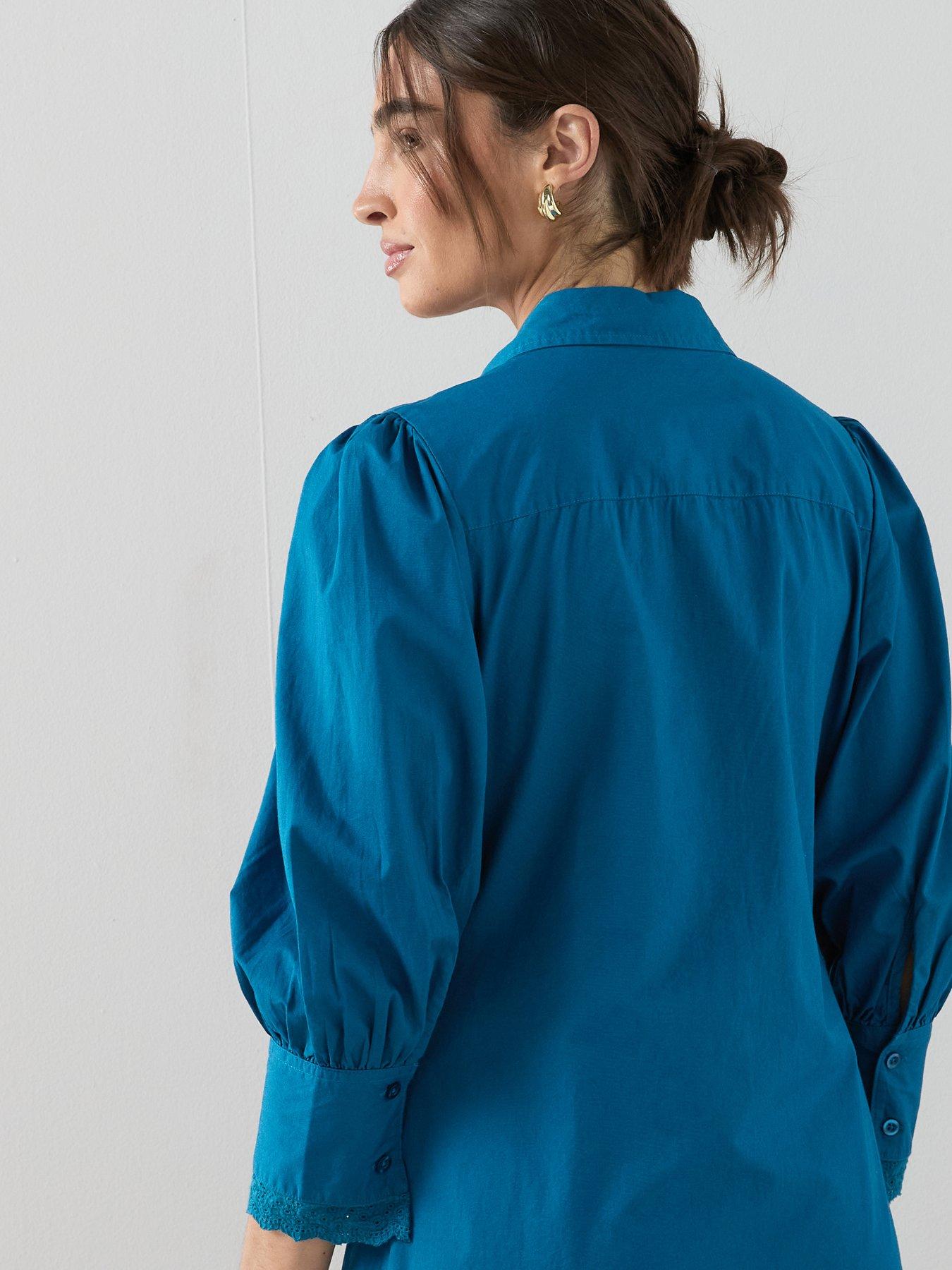 Image 6 of 6 of The Very Collection Broderie Insert Shirt Mini Dress - Blue