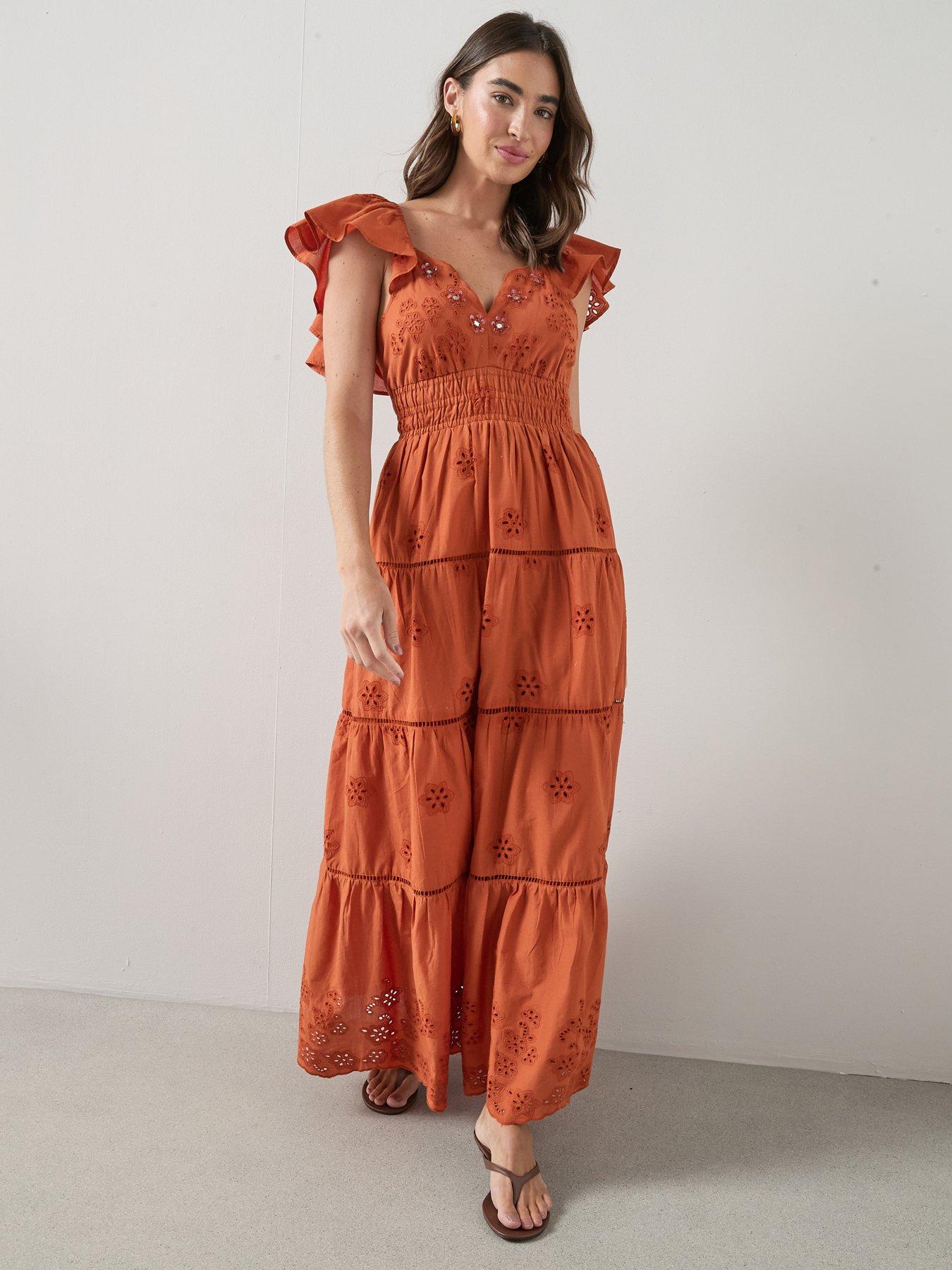 The Very Collection Embellished Frill Sleeve Ladder Midaxi Dress