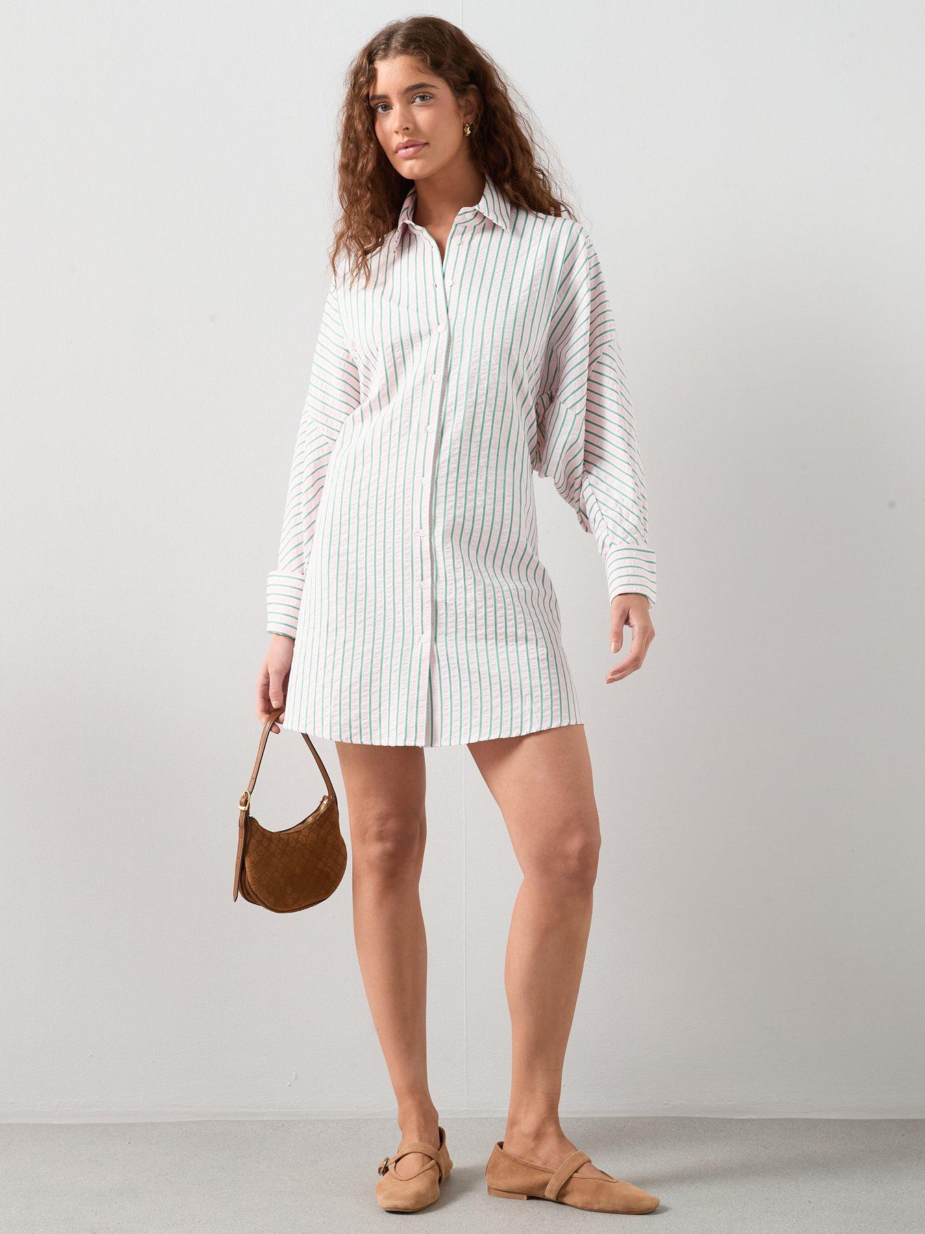 The Very Collection Seersucker Stripe Mini Shirt Dress