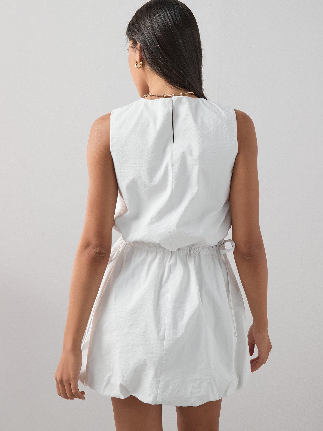 Image 2 of 7 of The Very Collection Puffball Hem Cinched Waist Mini Dress - Cream
