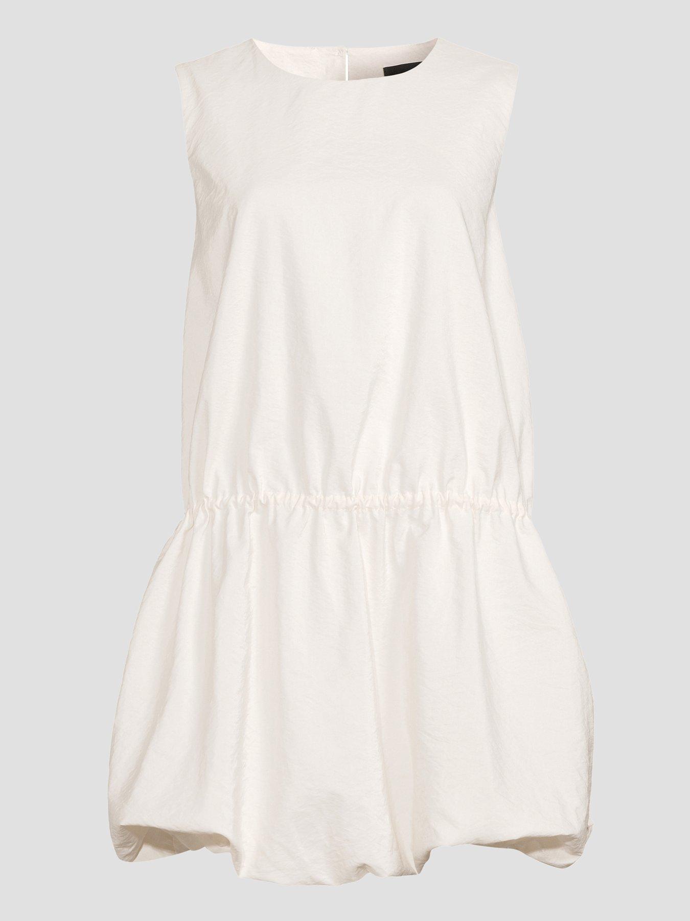 Image 7 of 7 of The Very Collection Puffball Hem Cinched Waist Mini Dress - Cream
