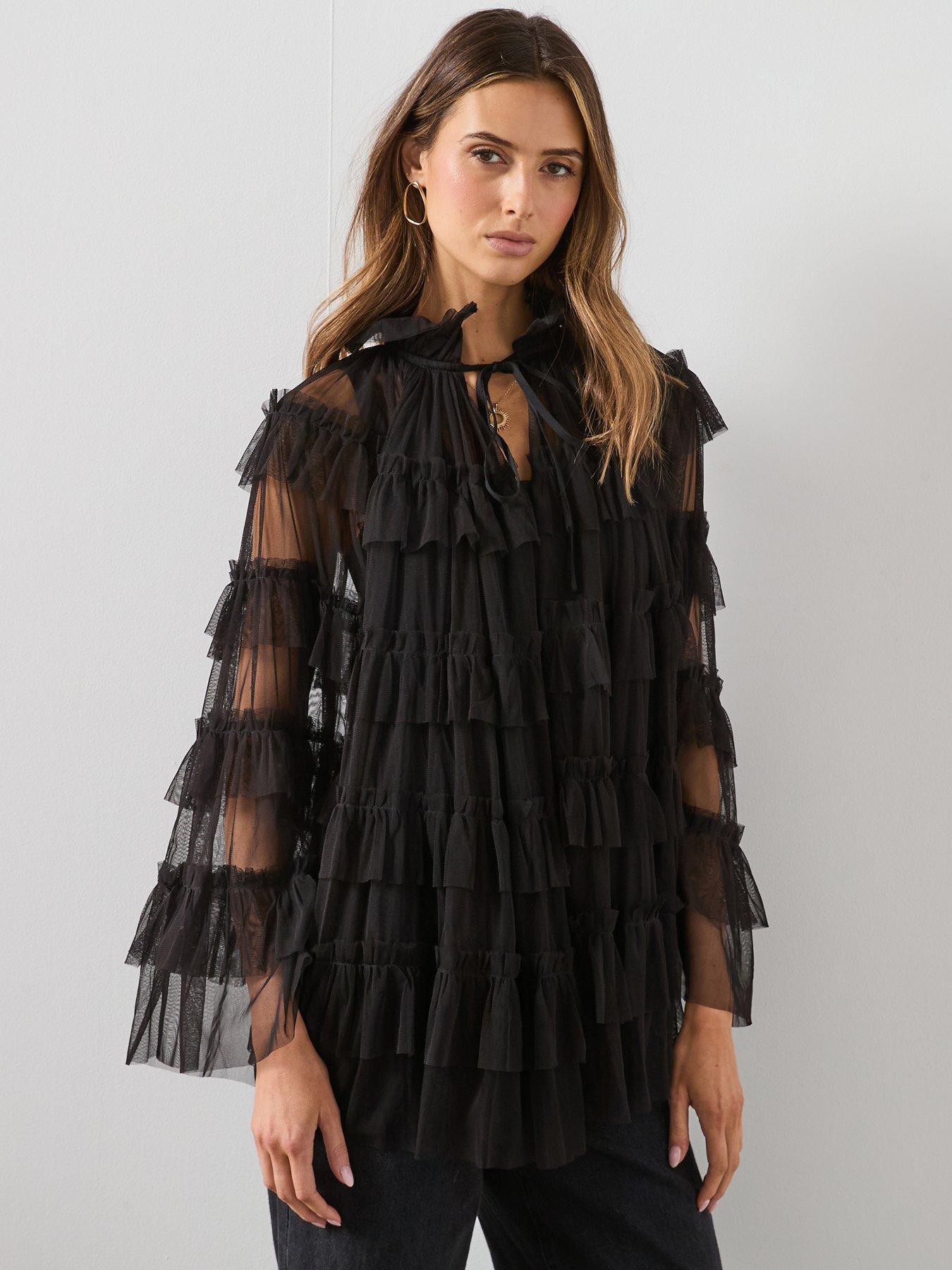 AllSaints Aude Ruffle Cape - Black