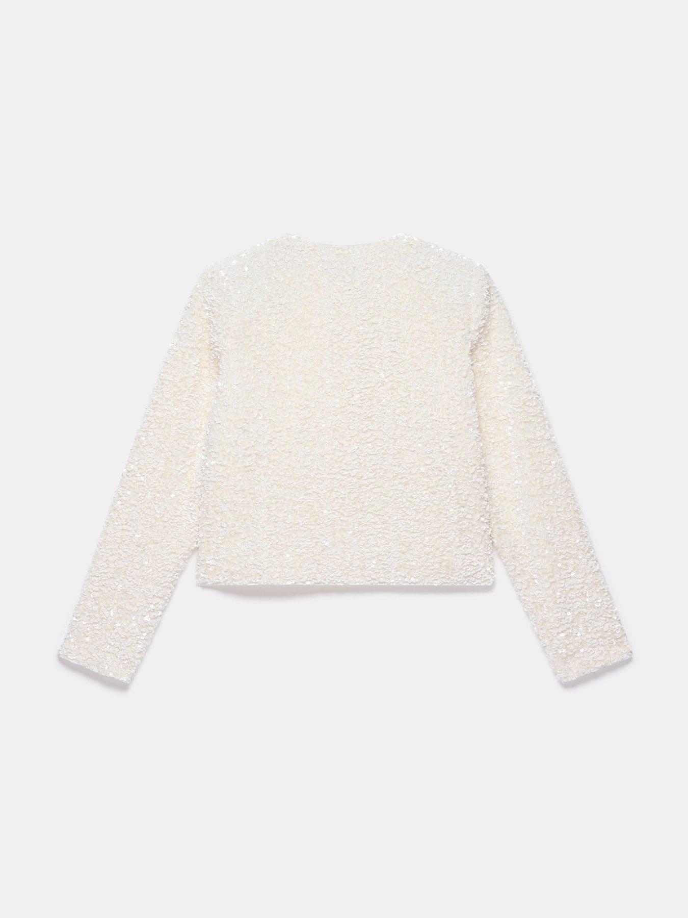 Image 6 of 6 of Mint Velvet Ivory Sequin Bow Jacket - White