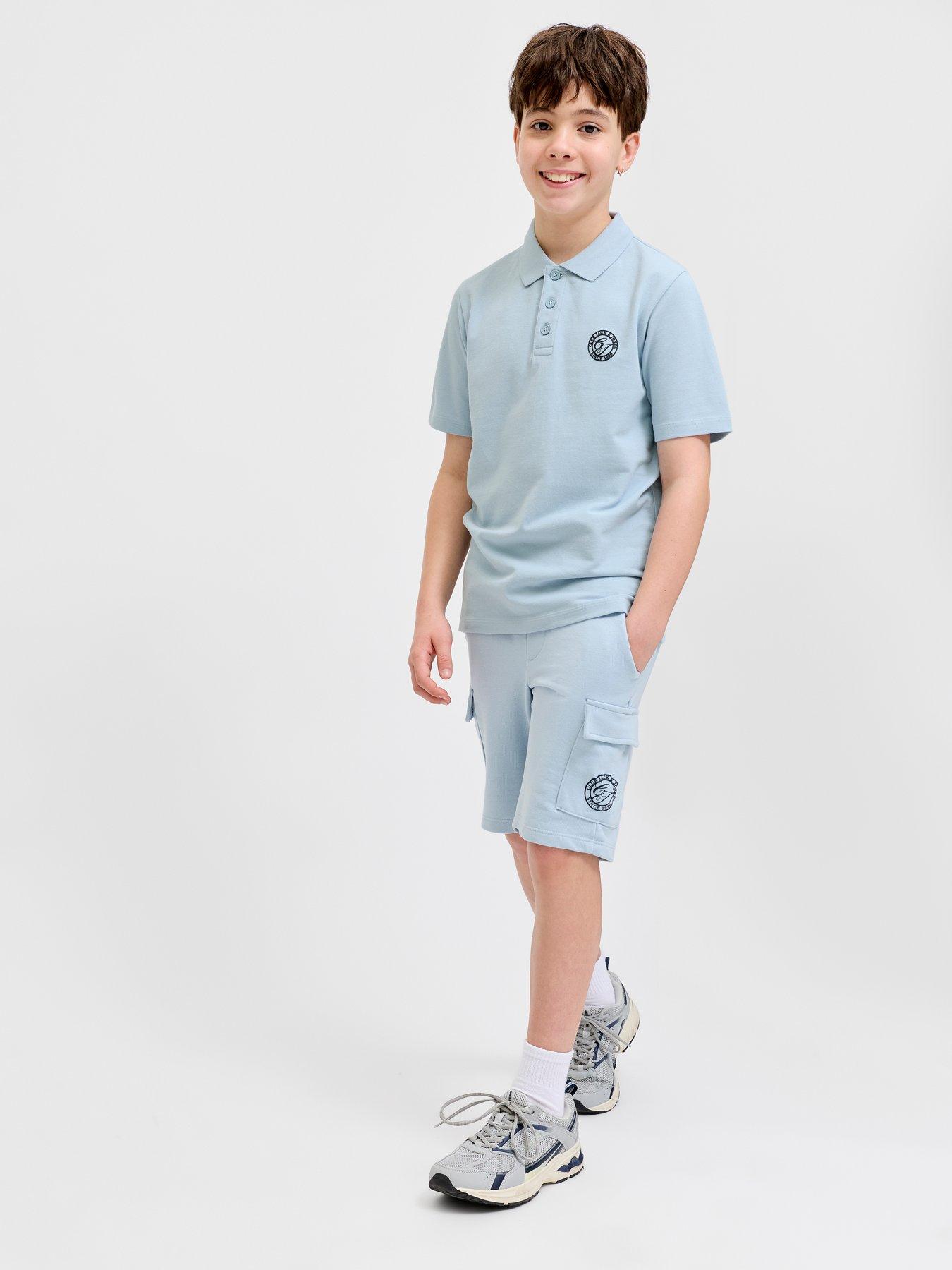 Jack & Jones Junior Boys Alliance Polo  &  Shorts Set - Celestial Blue