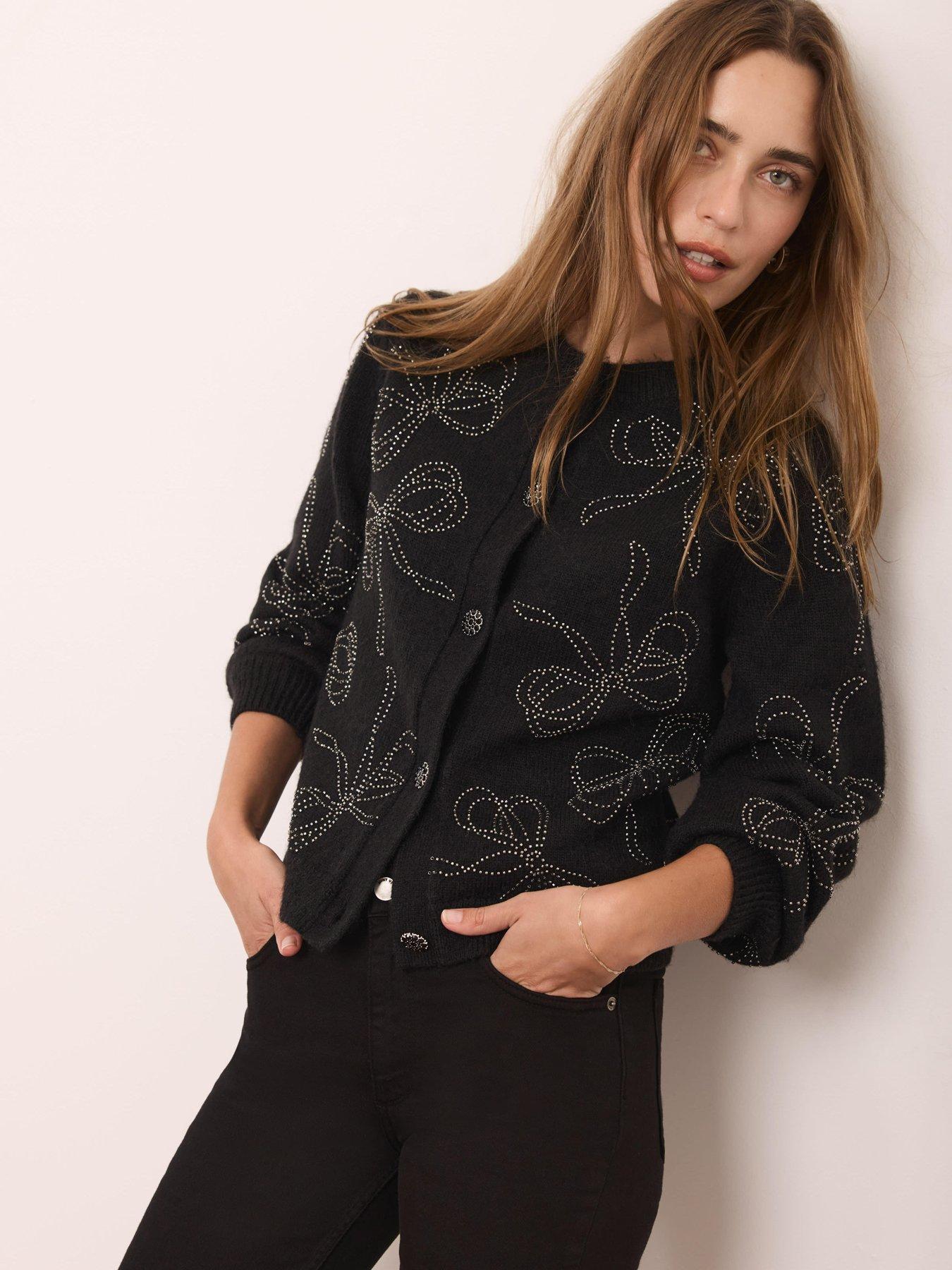 Mint Velvet Bow Embellished Cardigan - Black