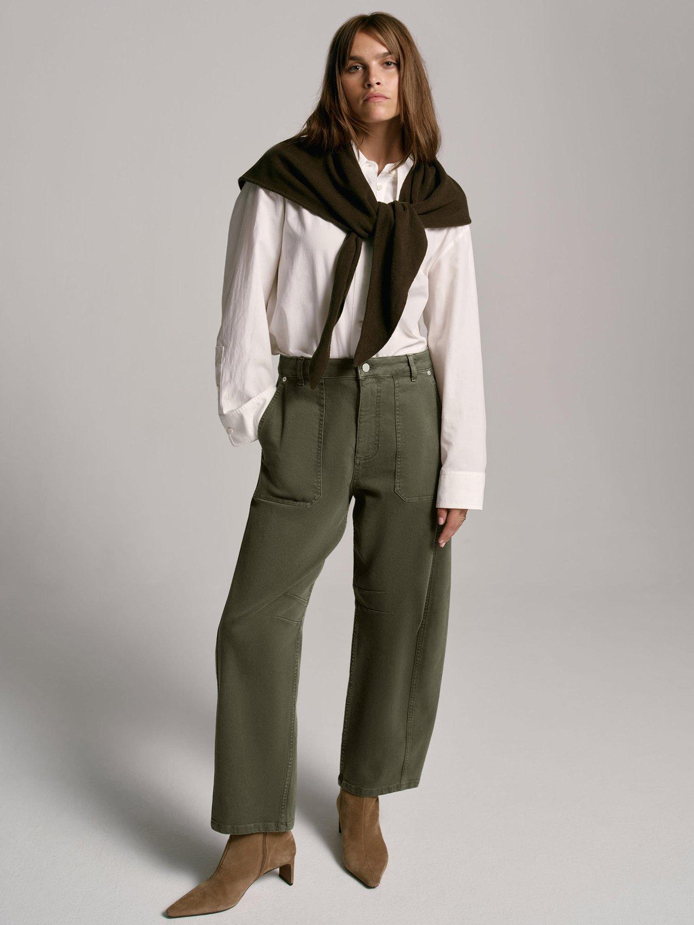 Mint Velvet Khaki Utility Barrel Jean - Green