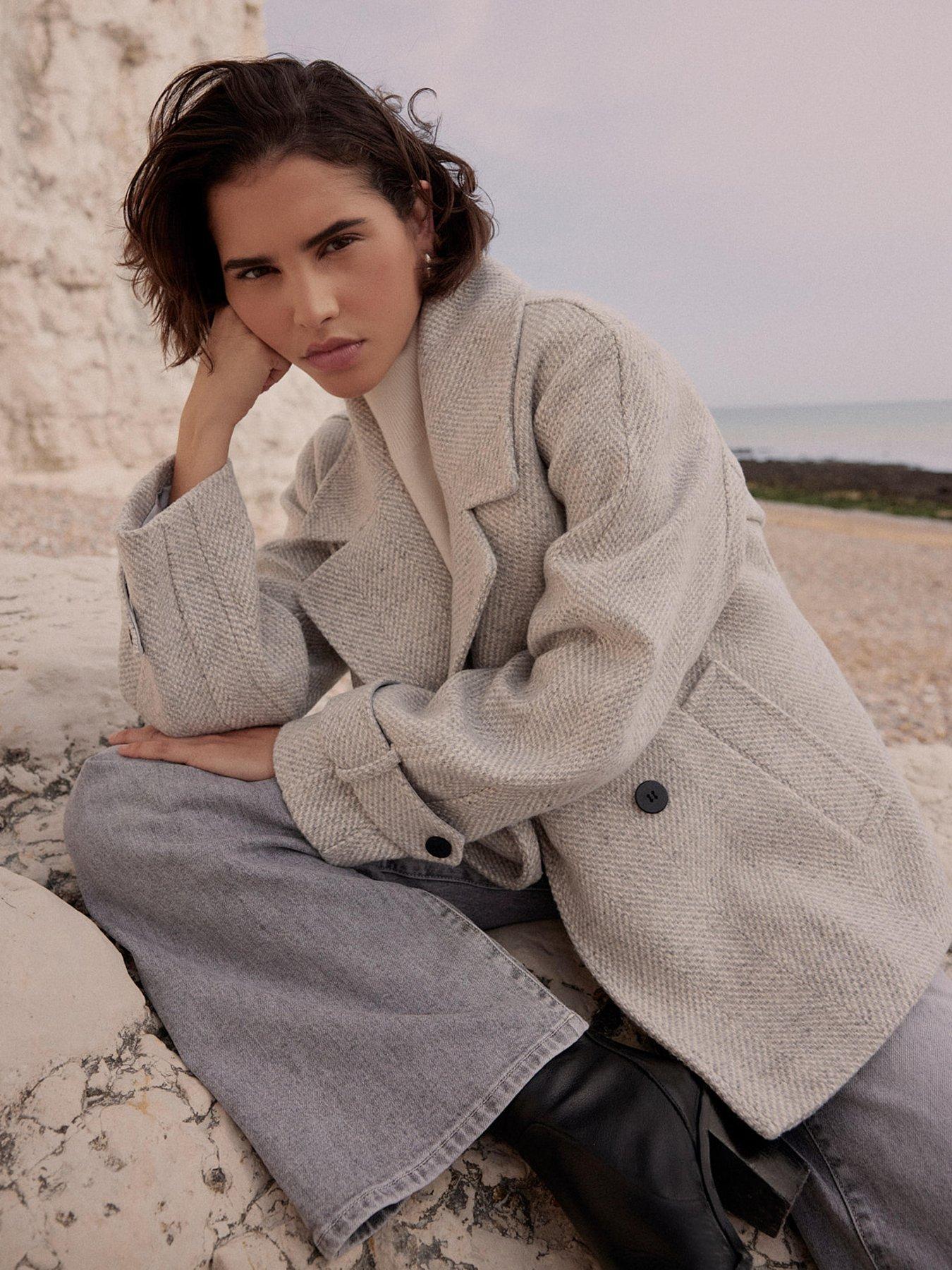 Image 2 of 6 of Mint Velvet Textured Funnel Coat - Grey