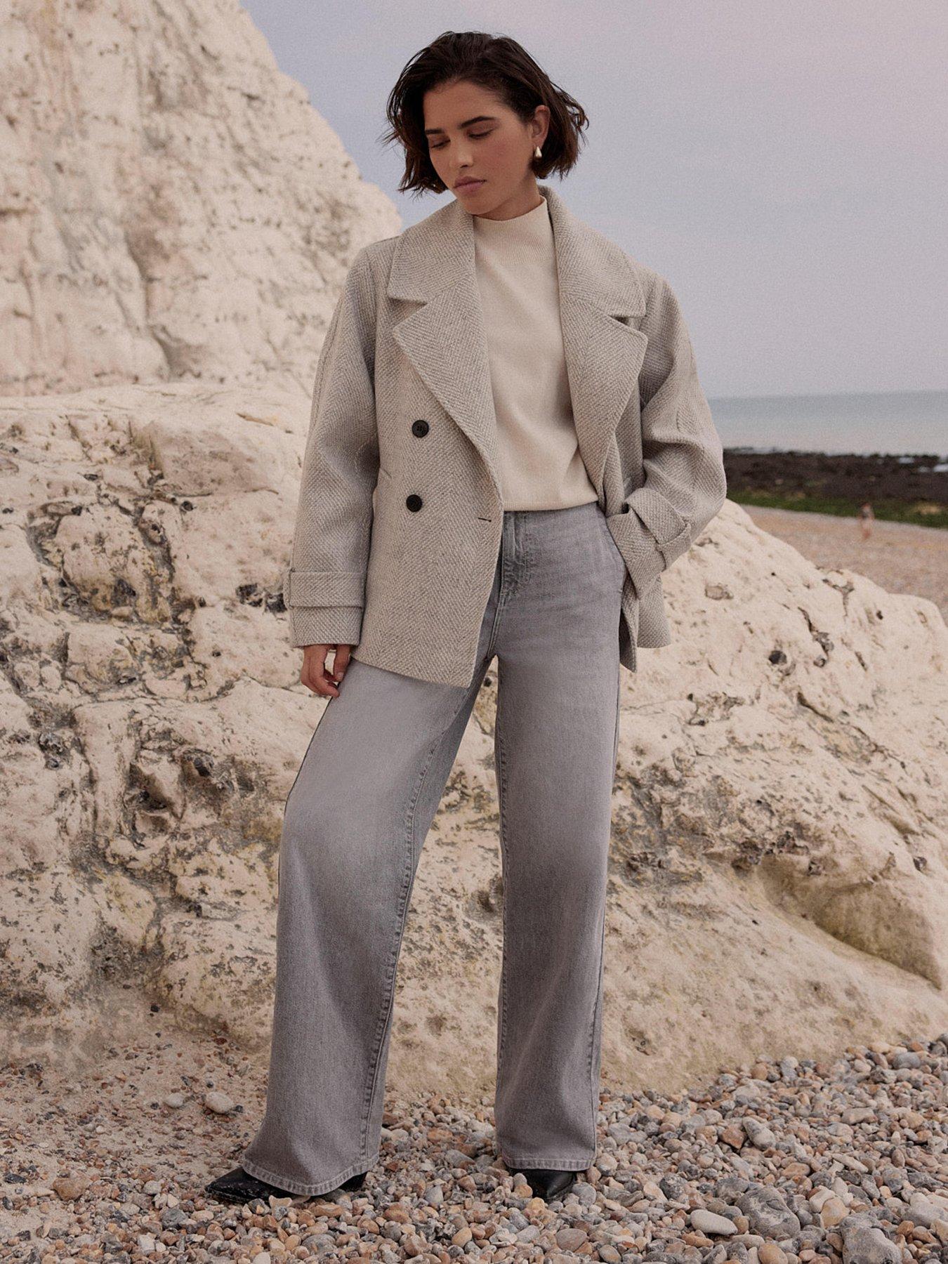 Image 3 of 6 of Mint Velvet Textured Funnel Coat - Grey