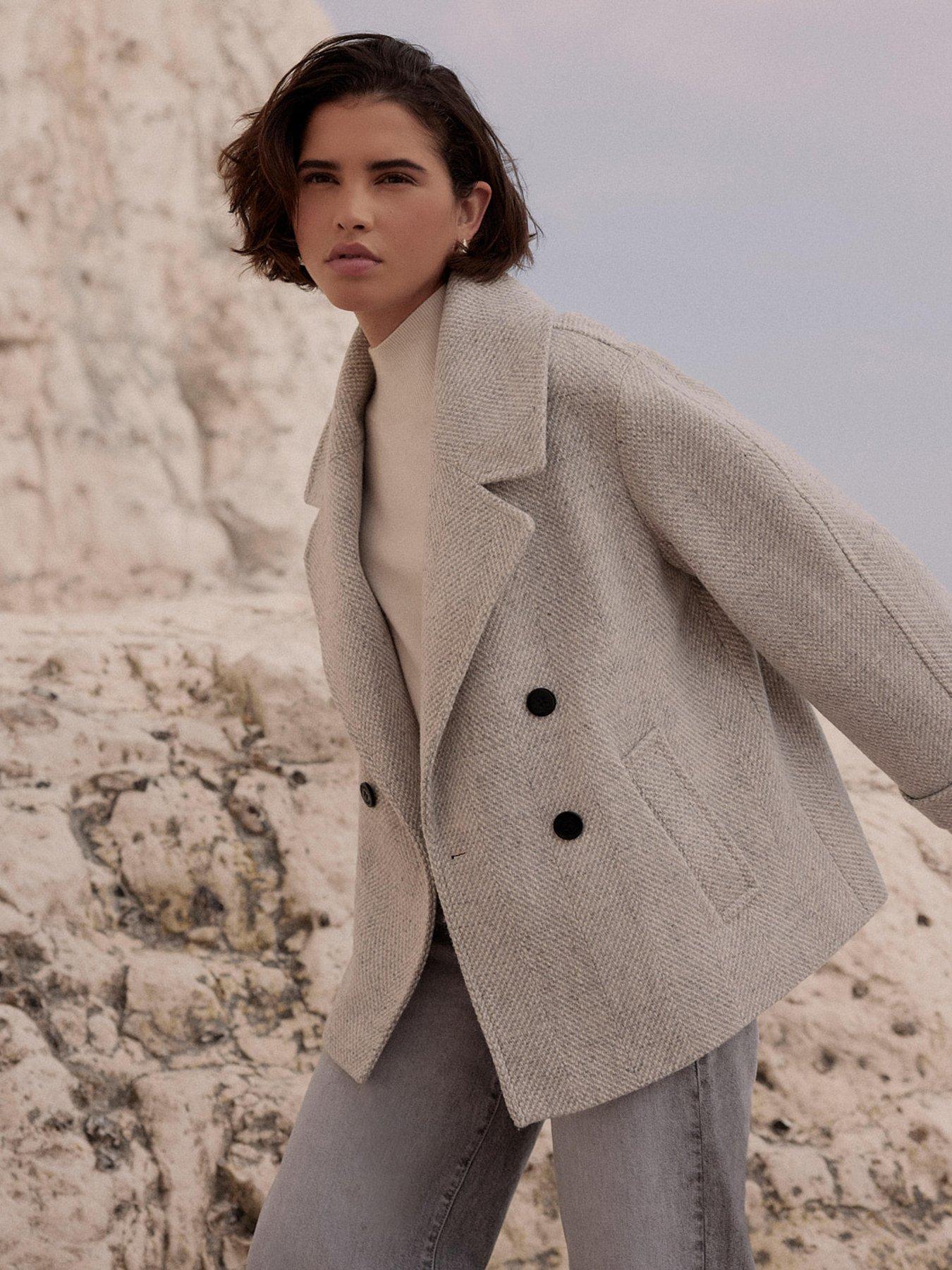 Image 4 of 6 of Mint Velvet Textured Funnel Coat - Grey