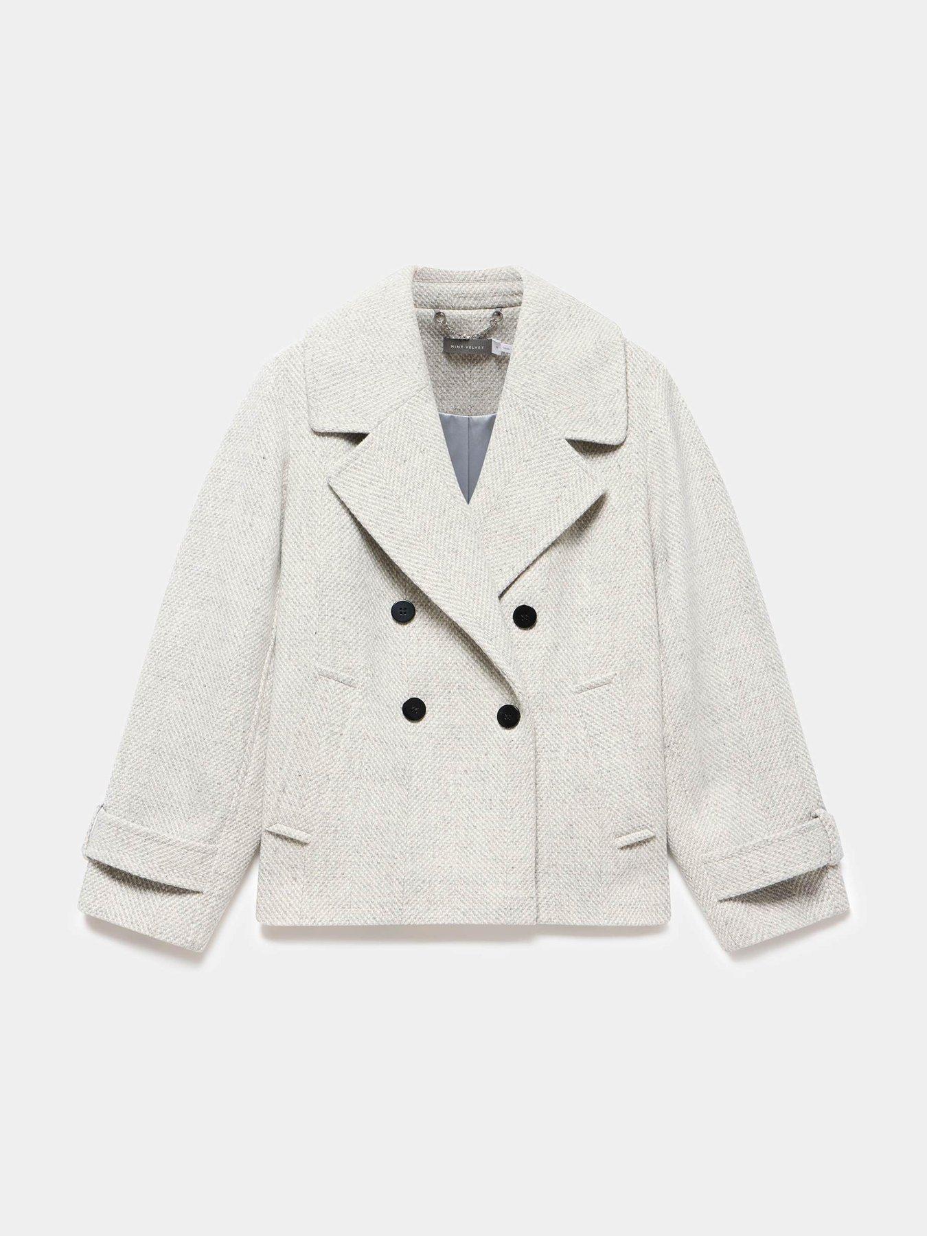 Image 5 of 6 of Mint Velvet Textured Funnel Coat - Grey