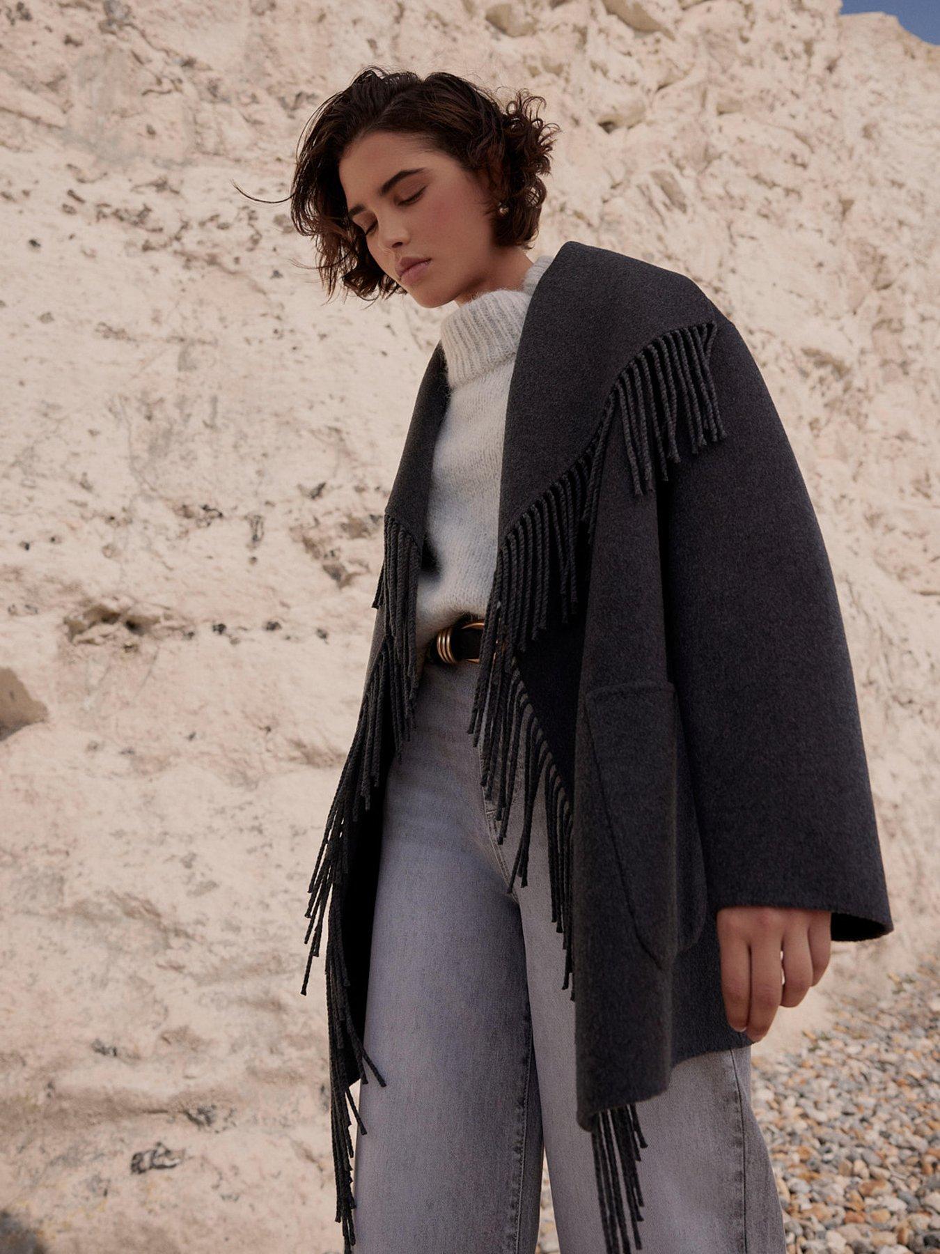 Image 2 of 6 of Mint Velvet Hand Finished Tassel Coat - Grey