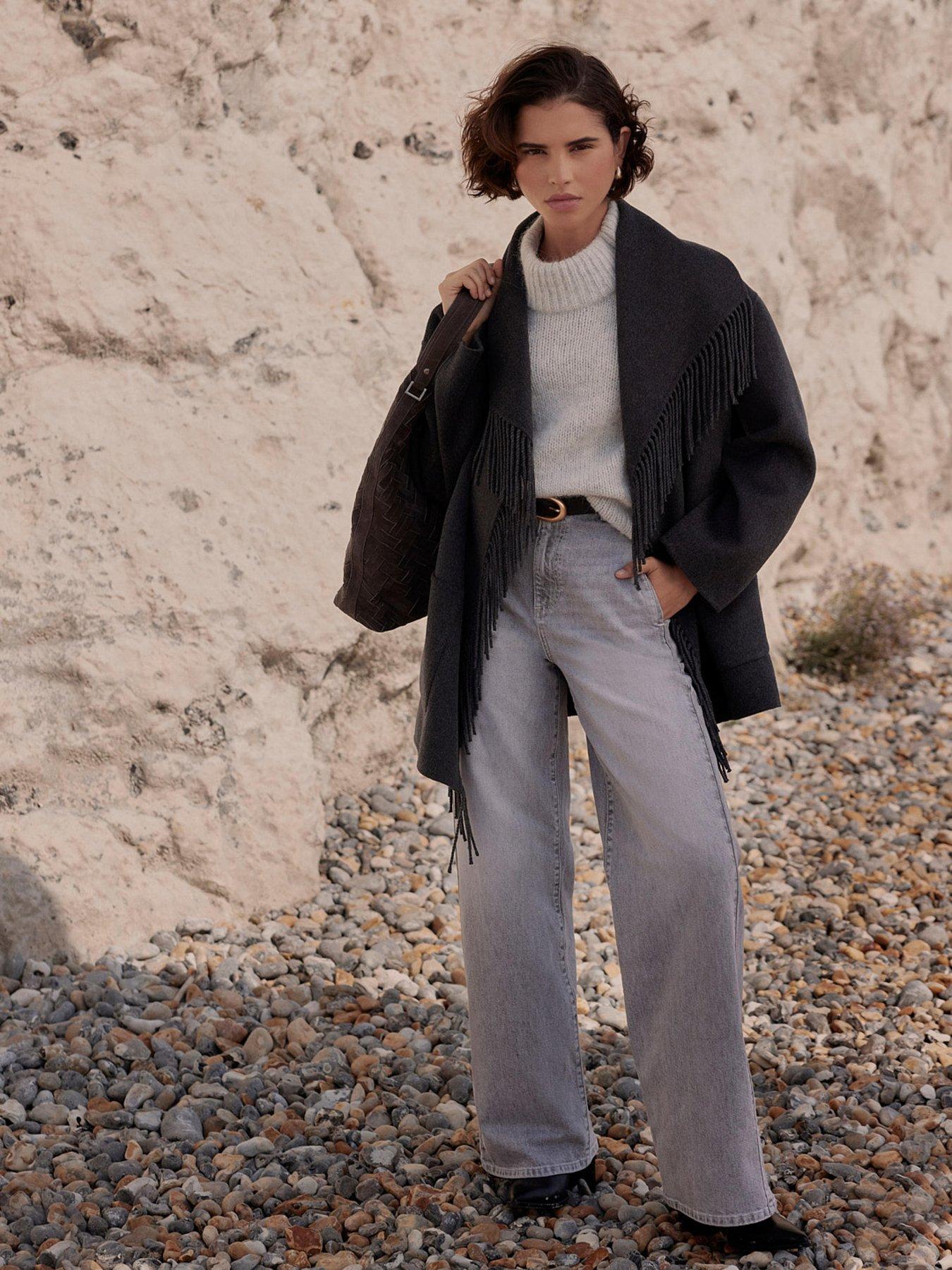 Image 3 of 6 of Mint Velvet Hand Finished Tassel Coat - Grey