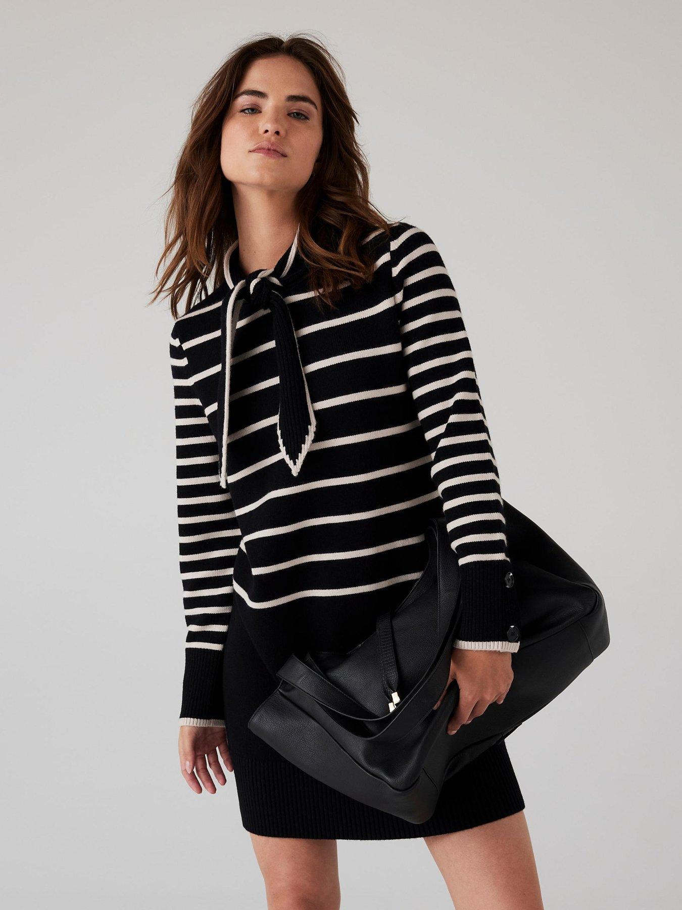 Mint Velvet Stripe Scarf Knit Dress - Black