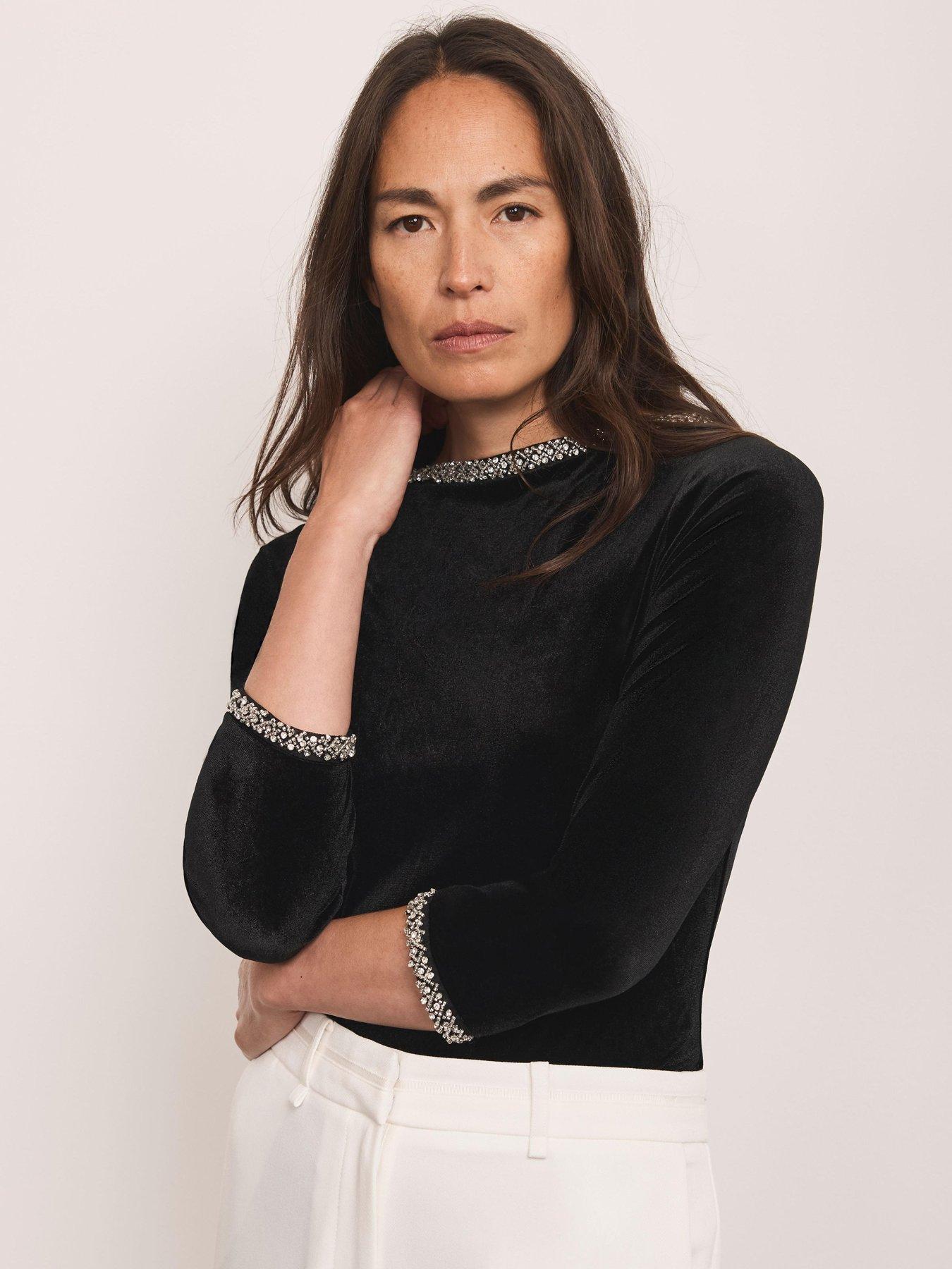 mint-velvet-sequin-trim-top-blackstillFront