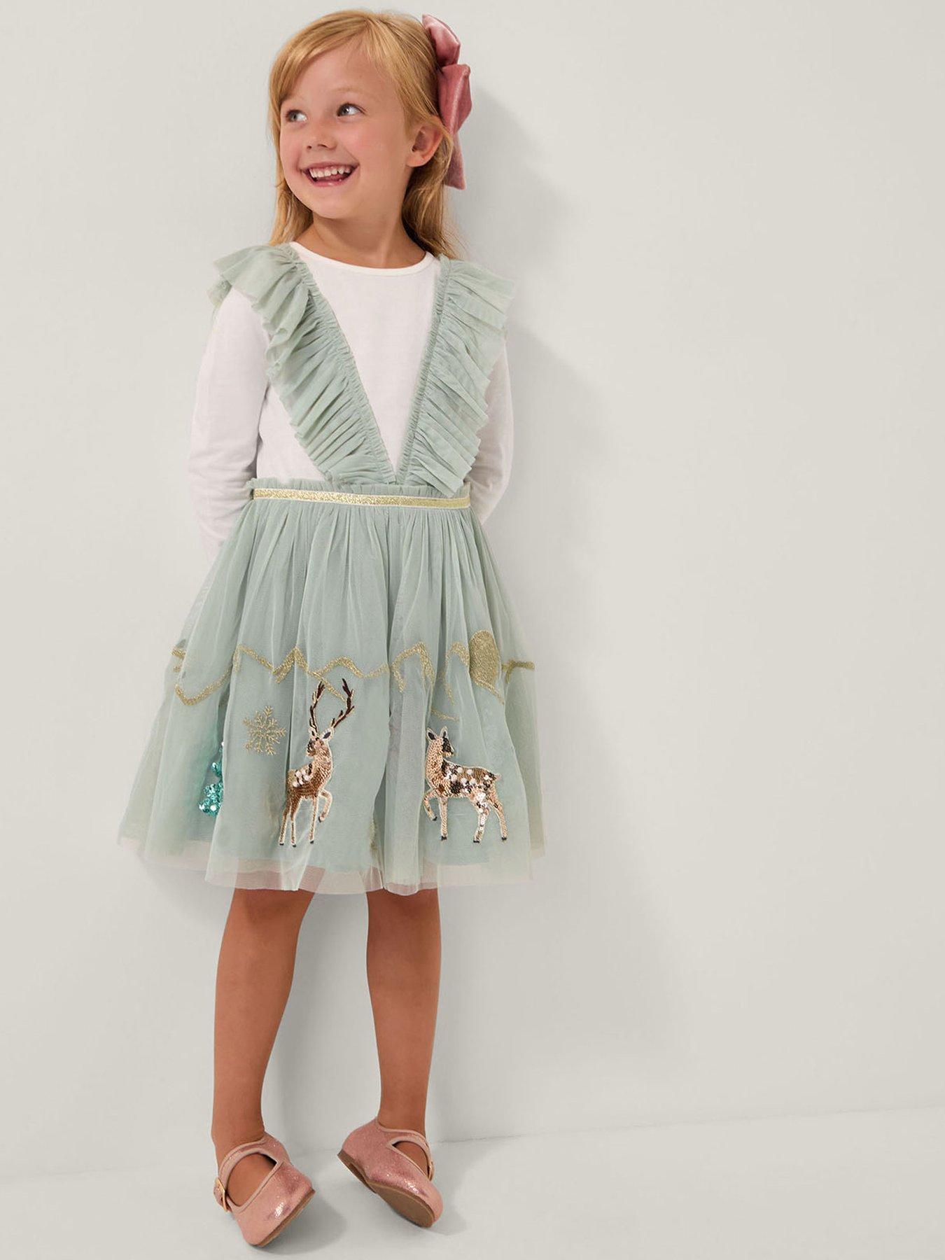 Monsoon Girls Enchanted Tulle Ruffle Christmas Dress - Green