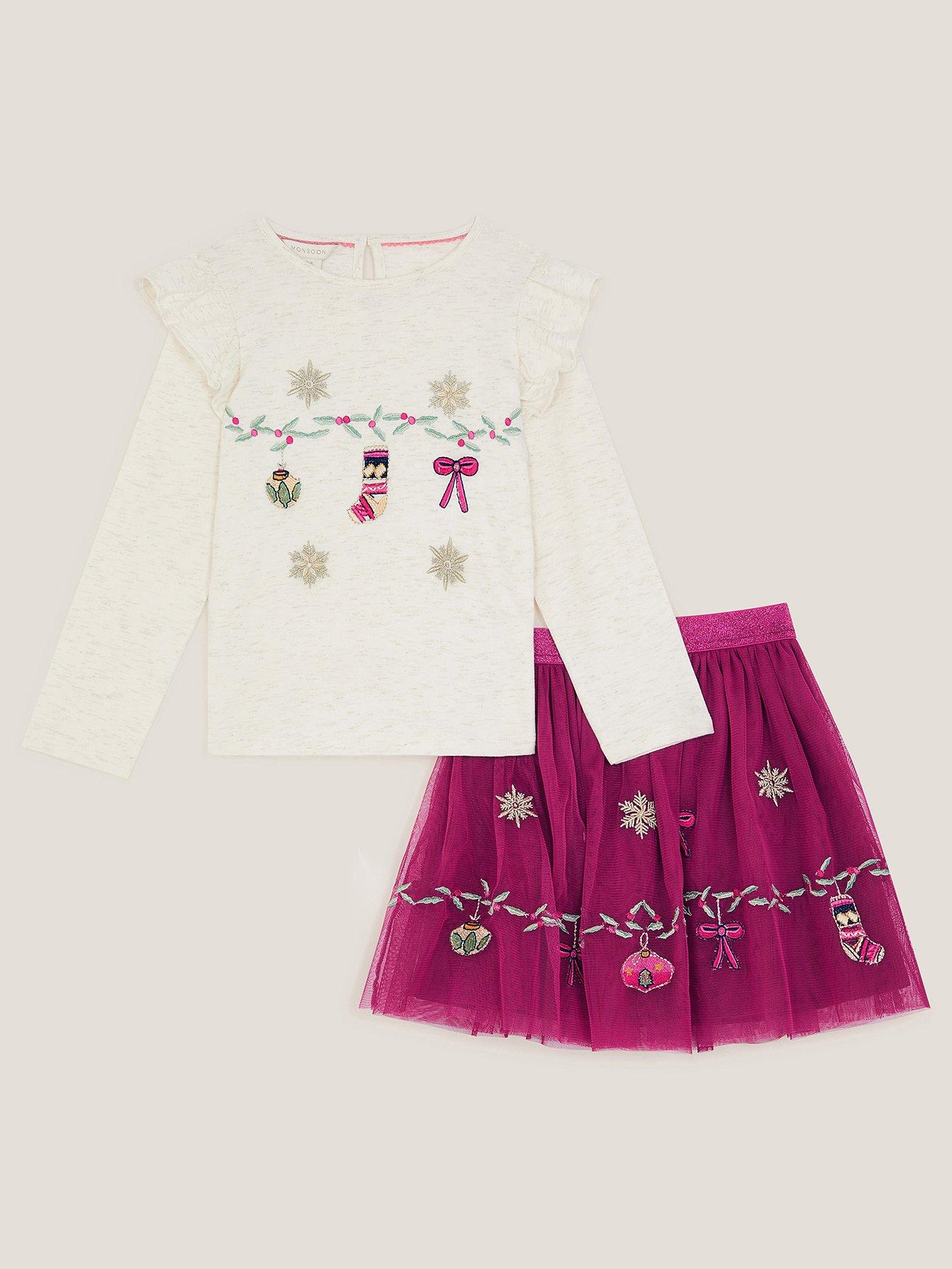 Image 2 of 4 of Monsoon Girls Christmas Garland Disco Set - Dark Red