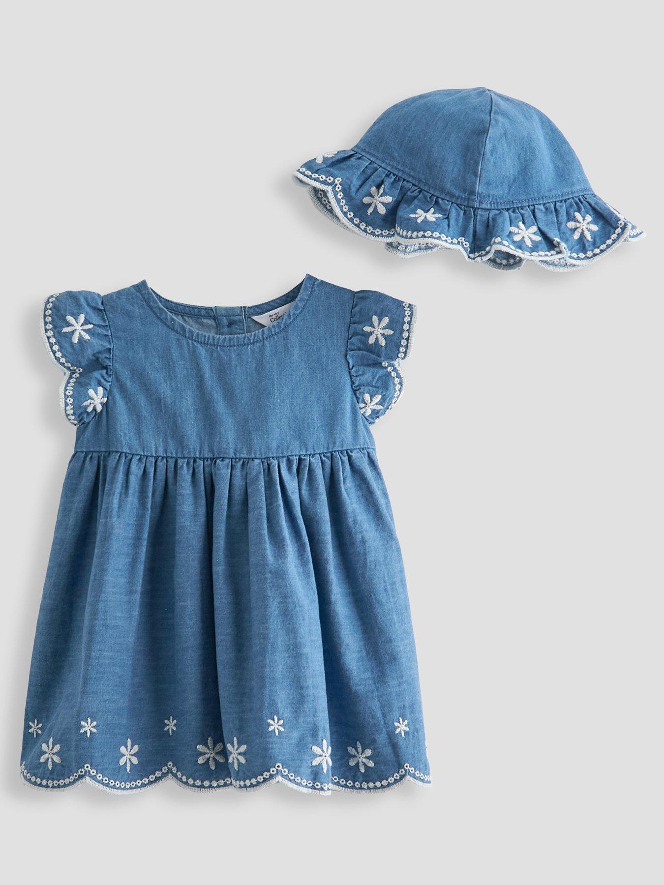 The Very Collection Chambray Denim Embroidered Dress And Hat Set - Blue