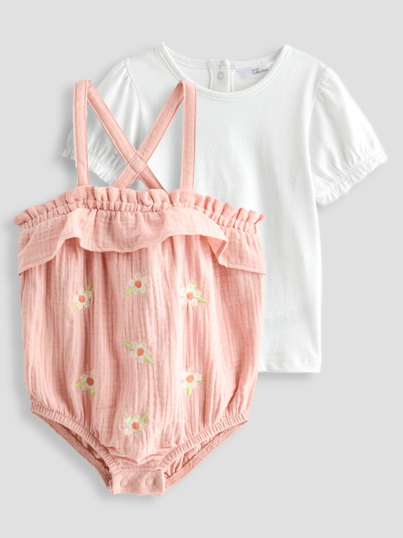 The Very Collection Baby Girl Cheesecloth Romper With Embroidery Set