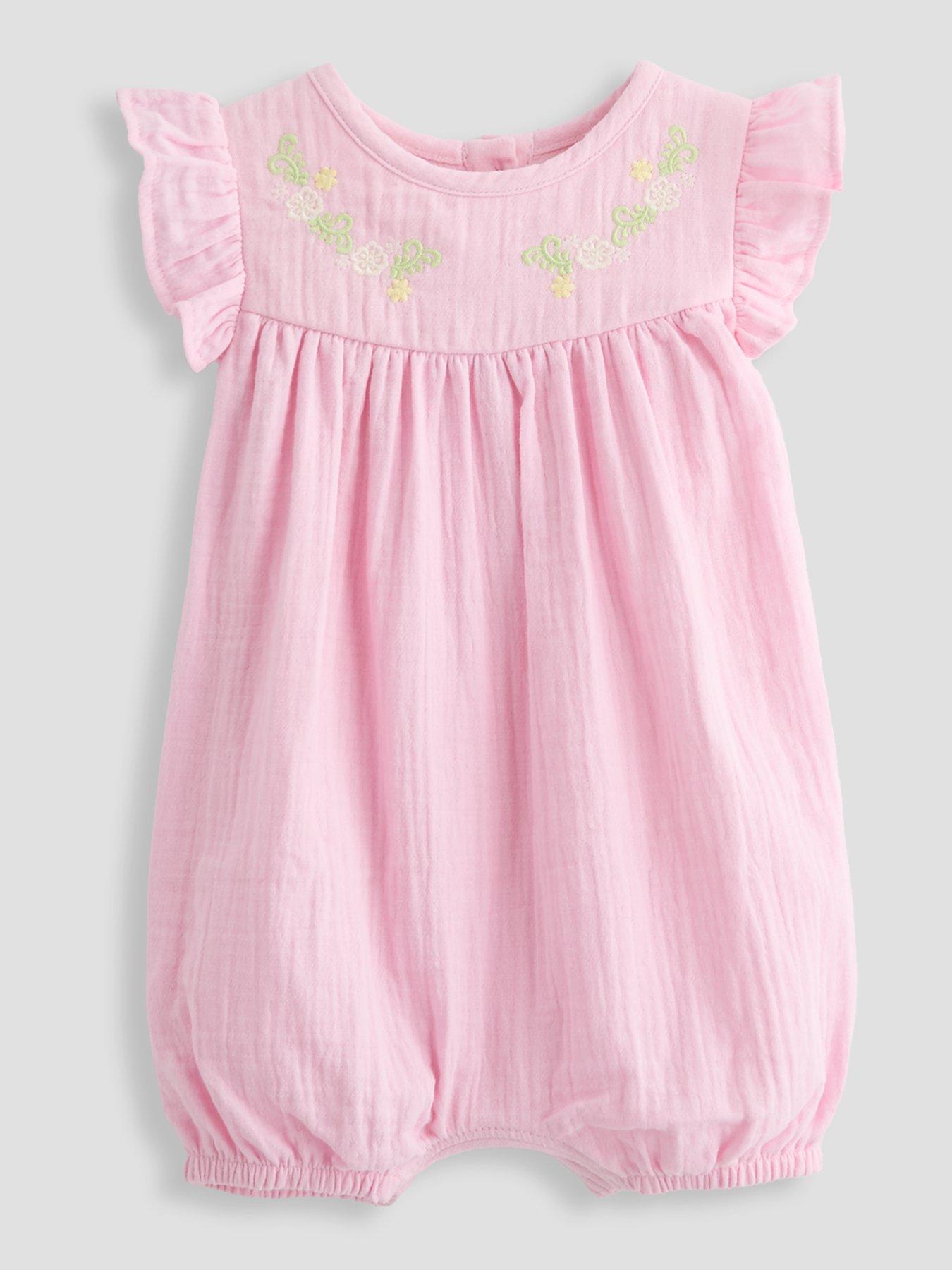 Image 1 of 4 of The Very Collection Baby Girl Cheesecloth Romper With Embroidery - Pink