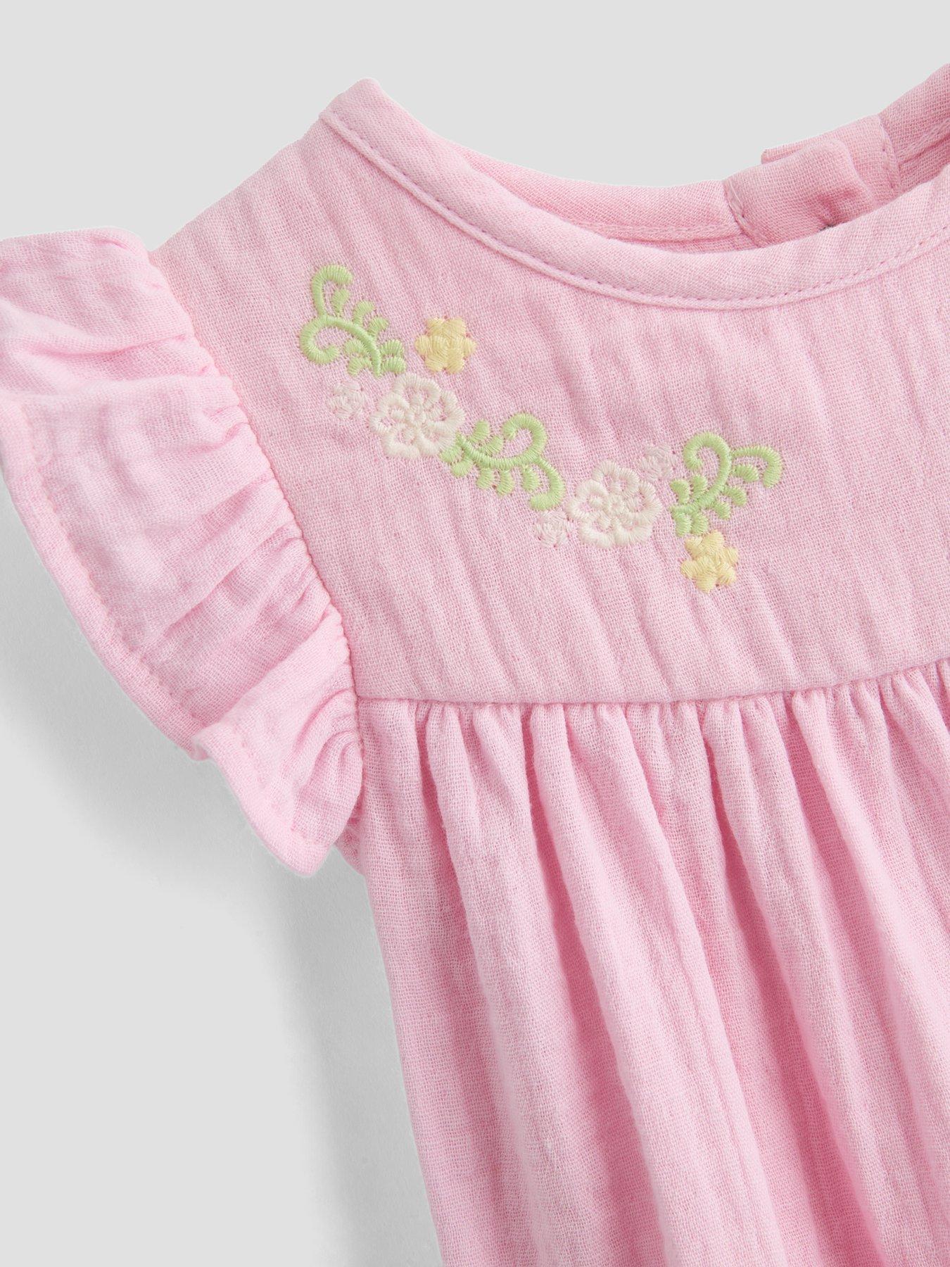 Image 3 of 4 of The Very Collection Baby Girl Cheesecloth Romper With Embroidery - Pink