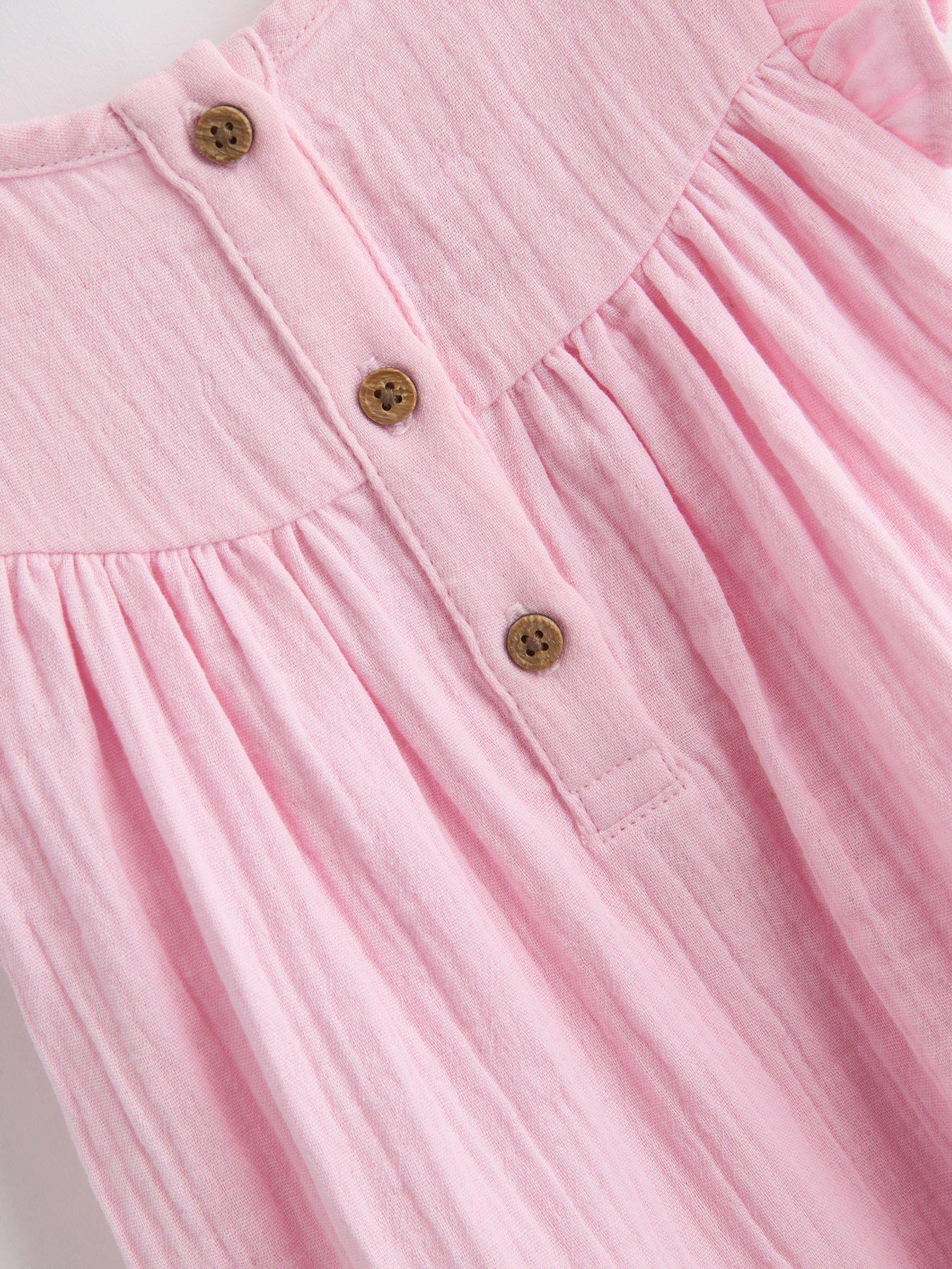 Image 4 of 4 of The Very Collection Baby Girl Cheesecloth Romper With Embroidery - Pink