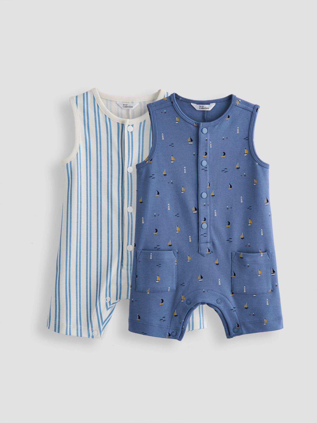 The Very Collection Baby Boy 2 Pack Harbour Jersey Vest Rompersuits