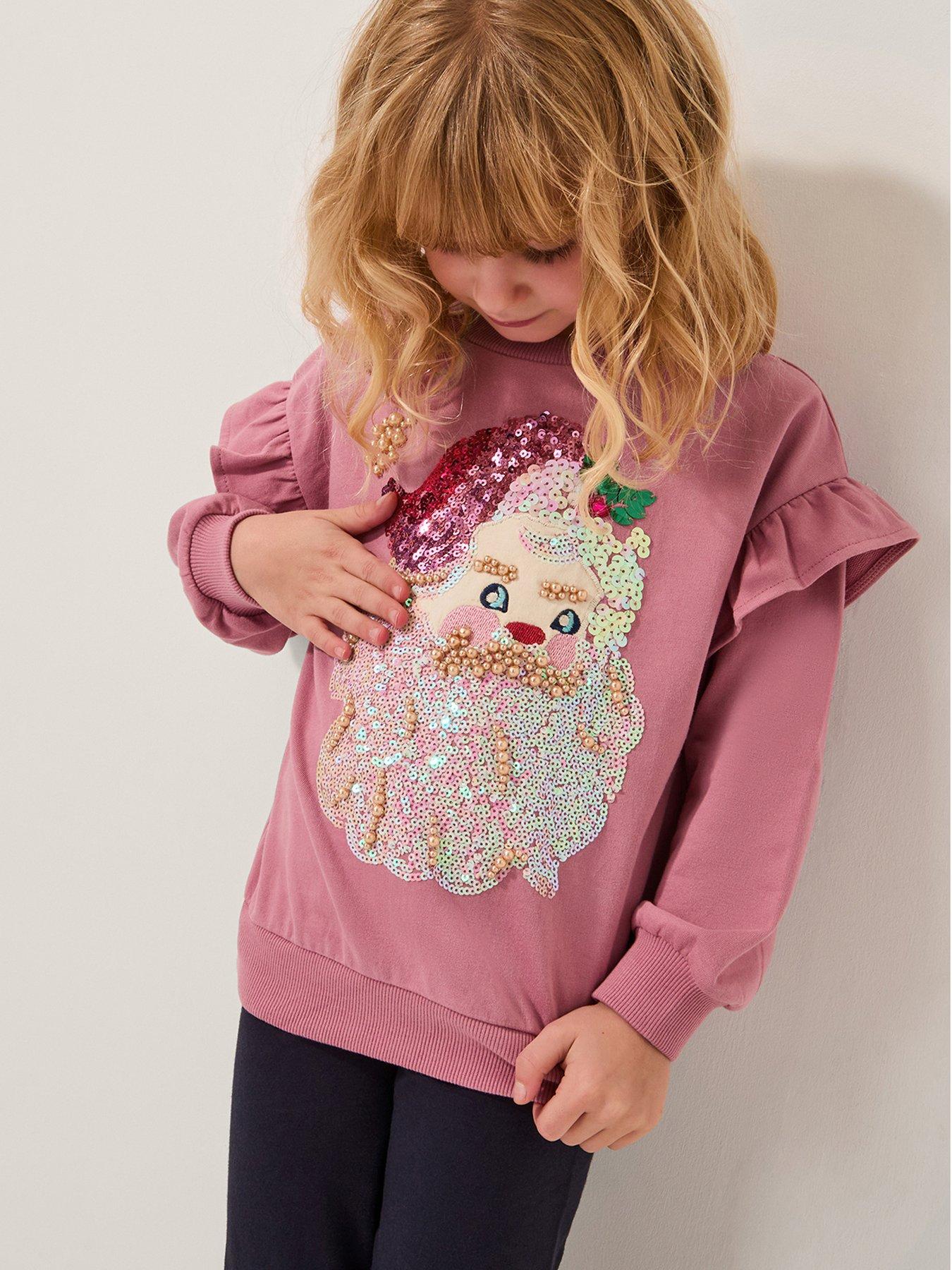 Monsoon Girls Christmas Santa Embroidered Sweat - Pink