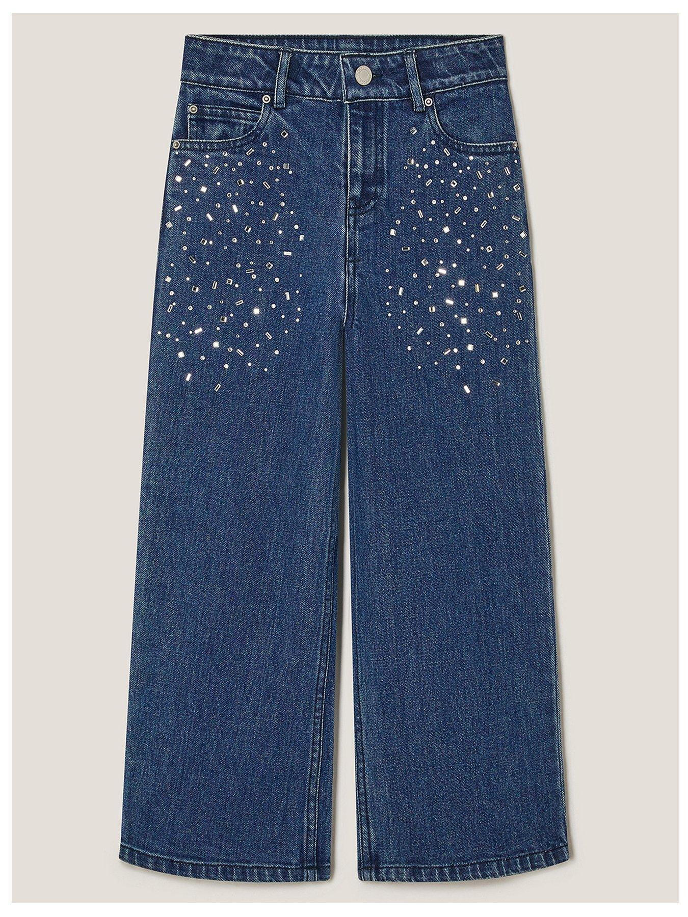 Monsoon Girls Sparkly Heatseal Jeans - Blue