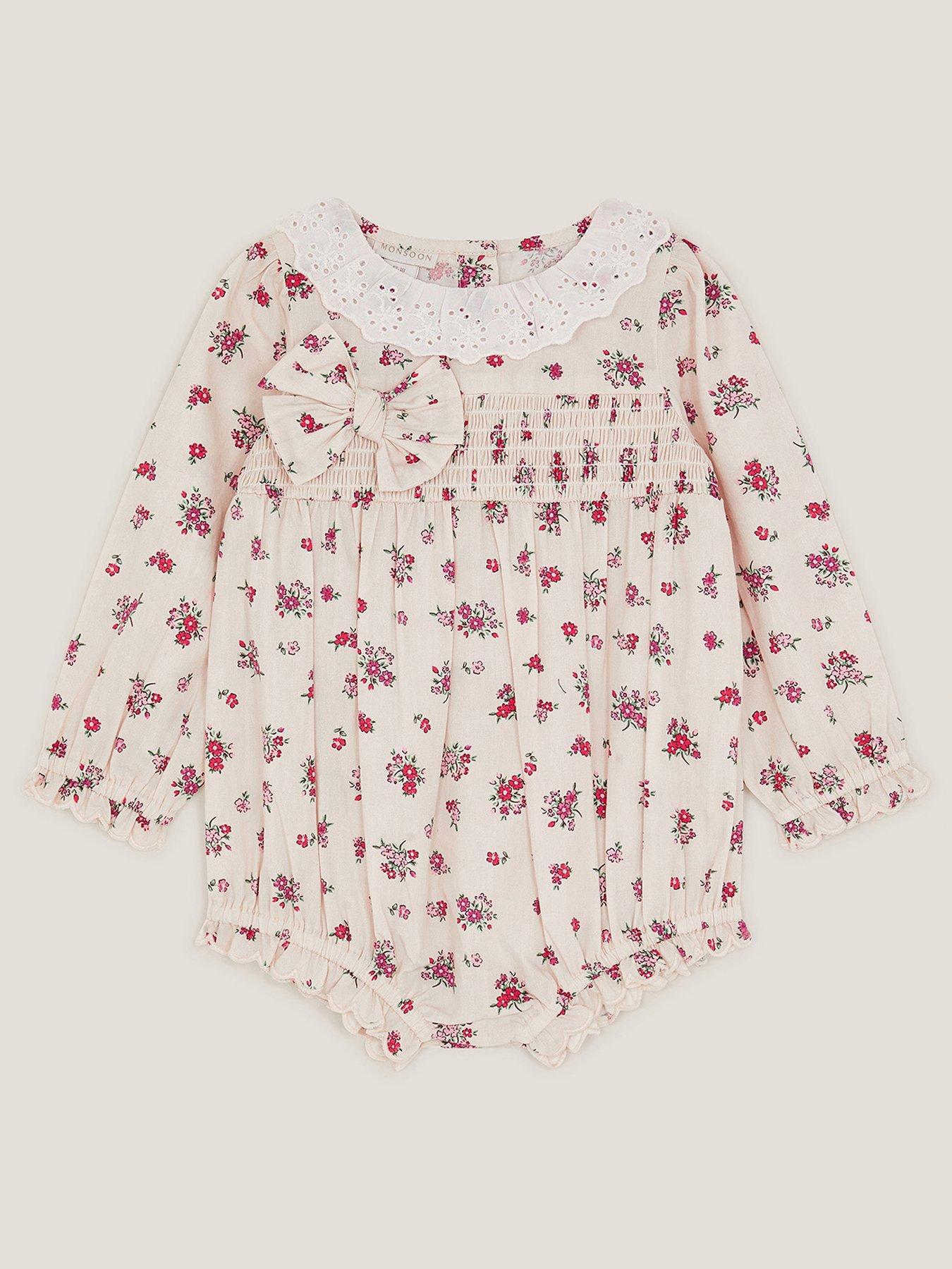 Monsoon Baby Girls Ditsy Romper  &  Tights - Light Cream