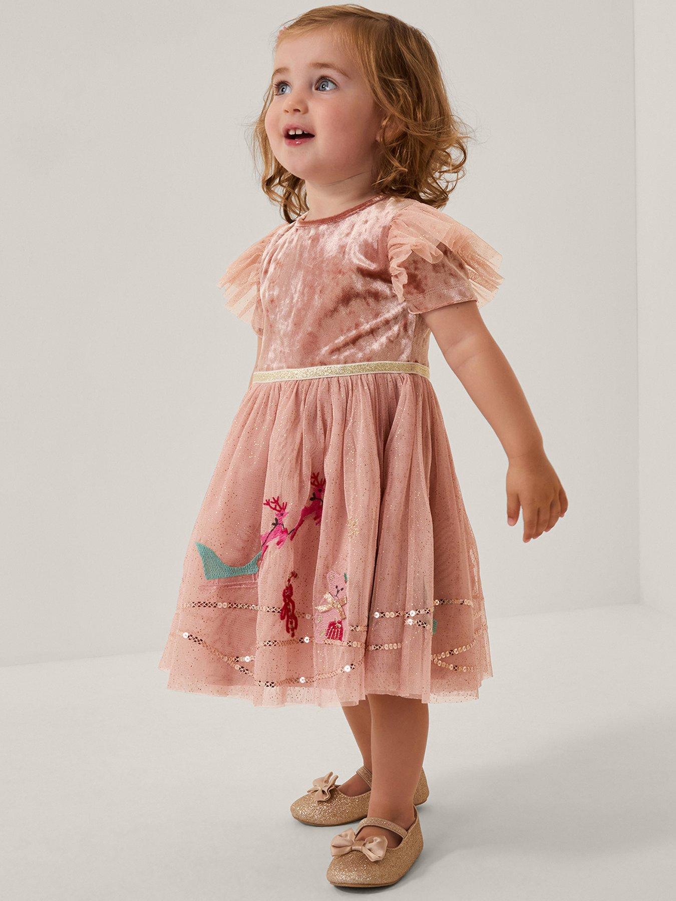 Monsoon Baby Girls Christmas Scne Disco Dress - Pink