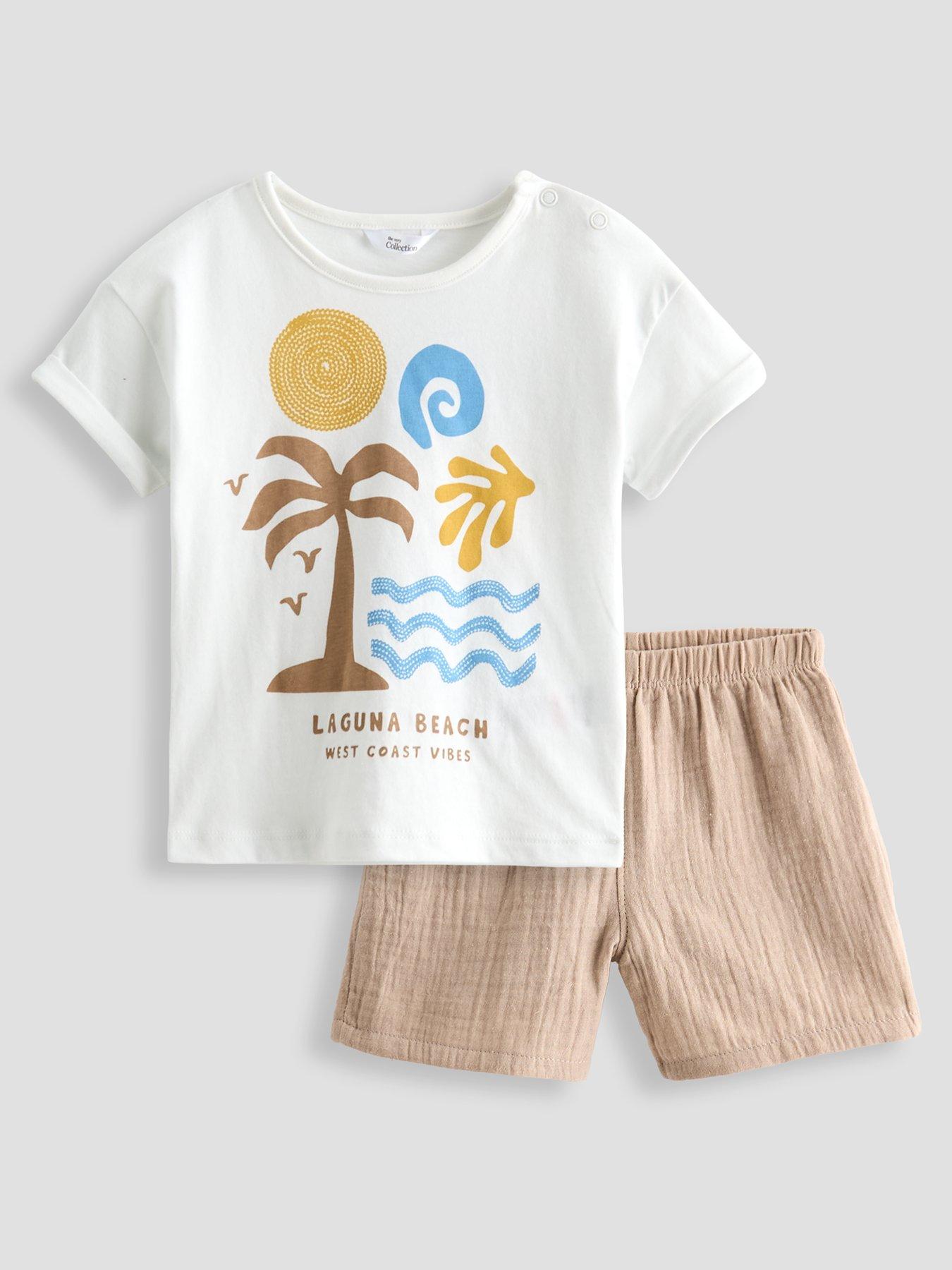 The Very Collection Unisex Laguna Beach Print Tee And Double Cloth Shorts Set - Brown
