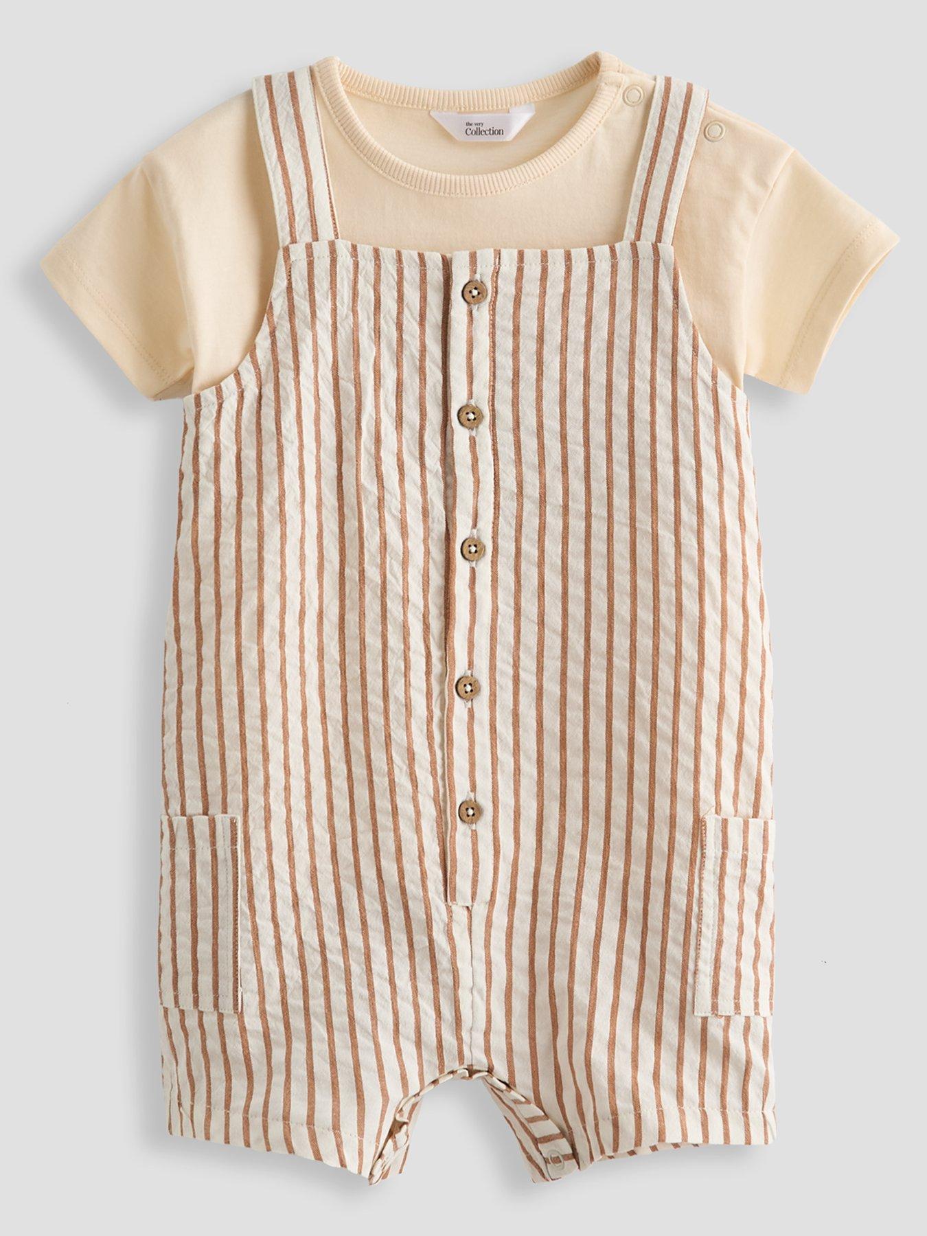 The Very Collection Baby Boy Stripe Dungaree And T-Shirt Set - Brown