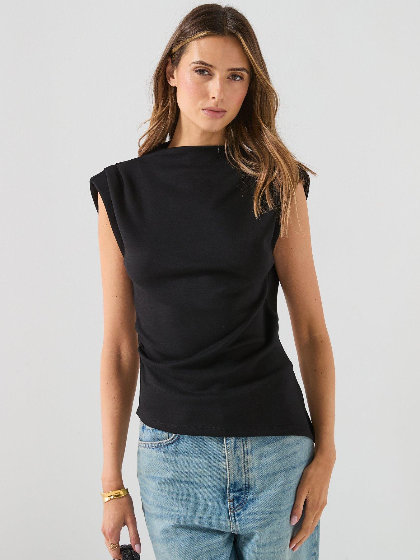 Image 1 of 6 of Vero Moda Mille Sleeveless Shoulder Pad Top - Black