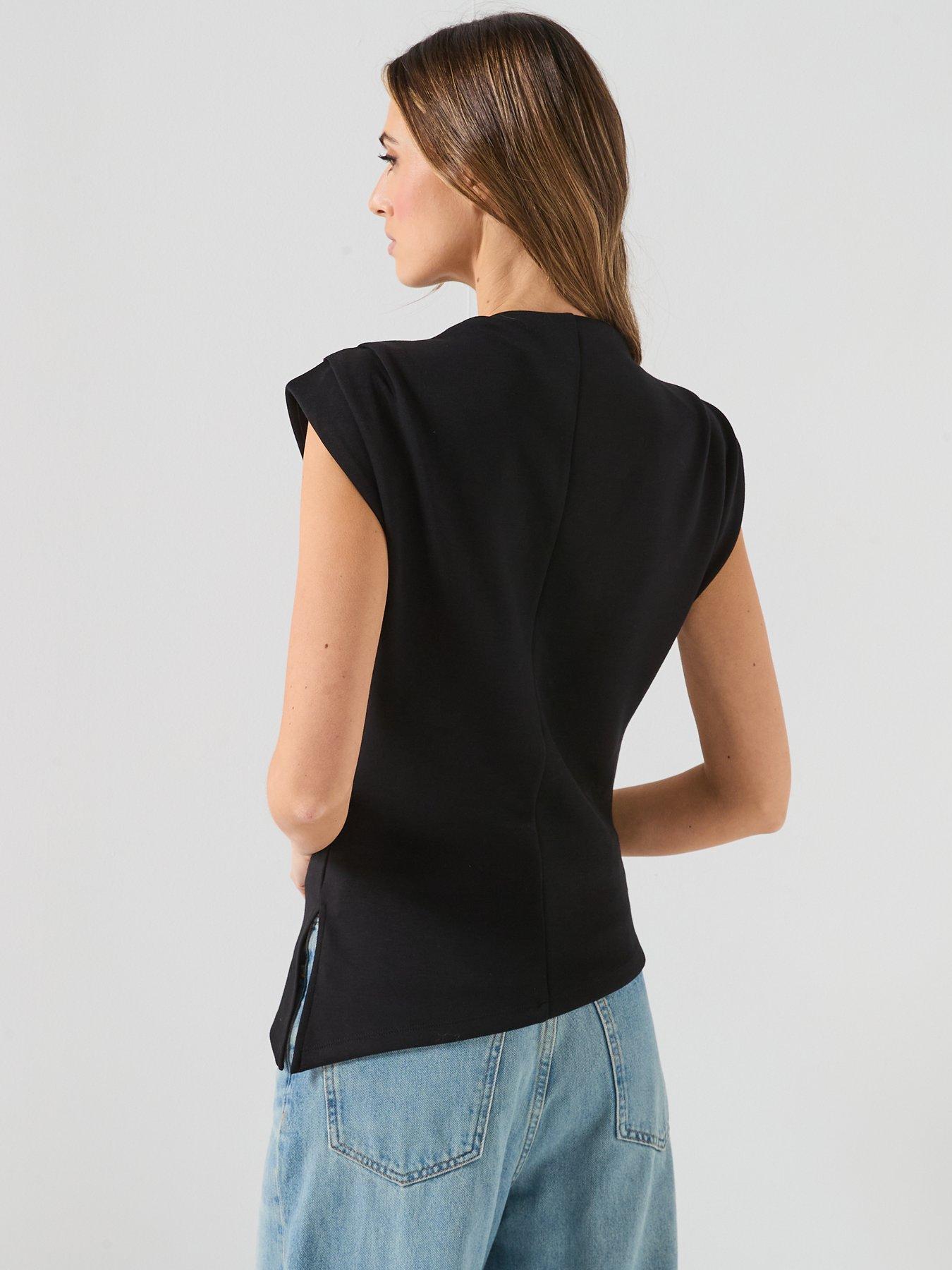 Image 2 of 6 of Vero Moda Mille Sleeveless Shoulder Pad Top - Black