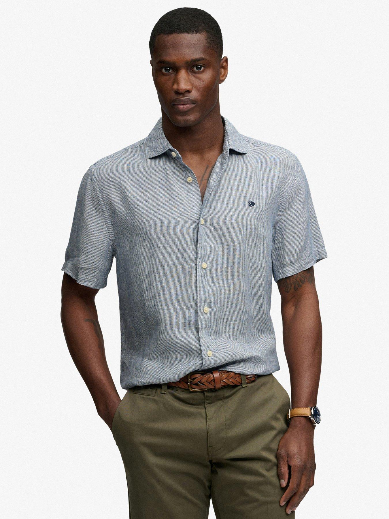 Image 1 of 6 of Superdry Riviera Short Sleeve Linen Shirt - Blue
