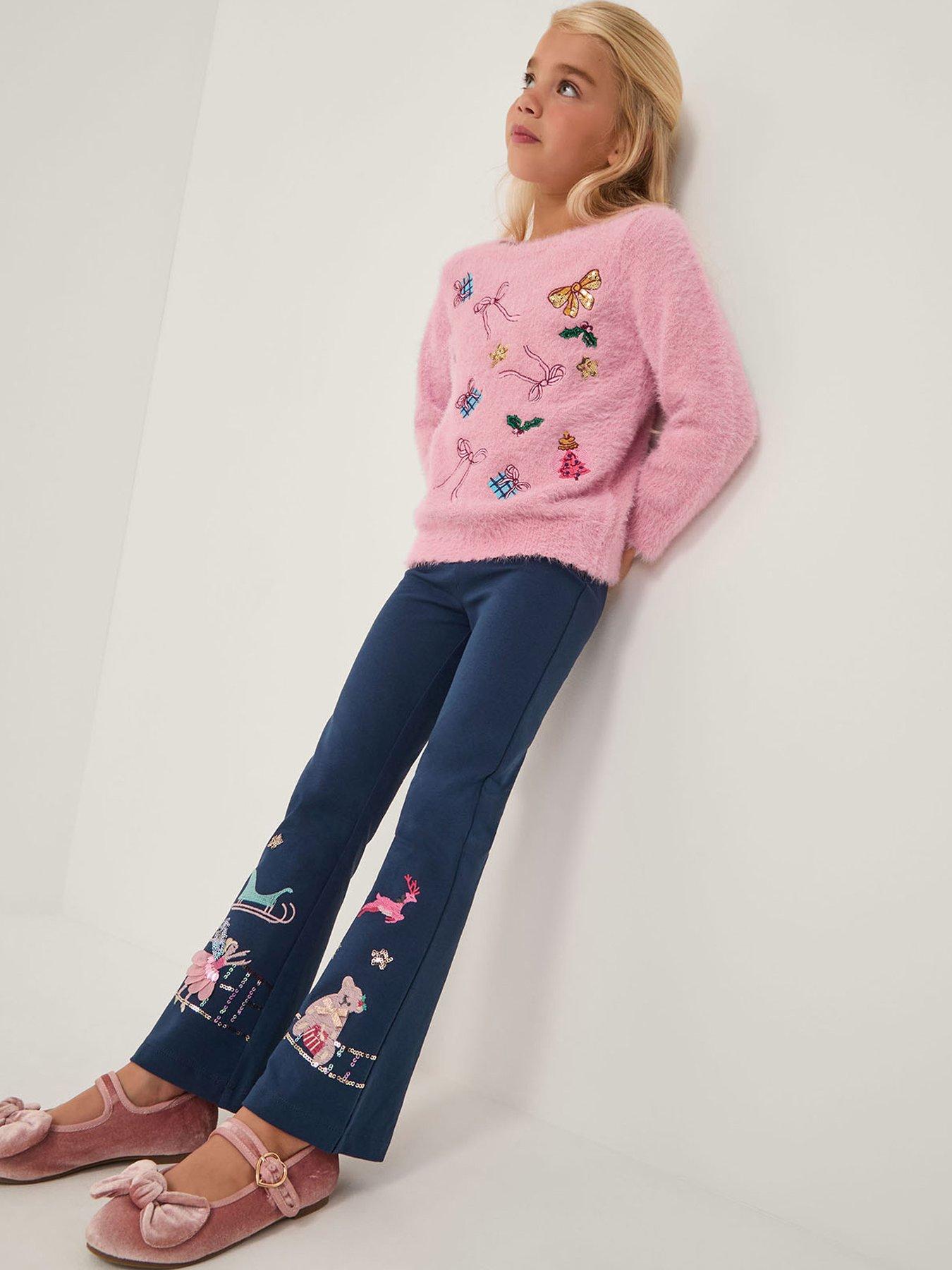 Monsoon Girls Christmas Scene Flare Leggings - Navy