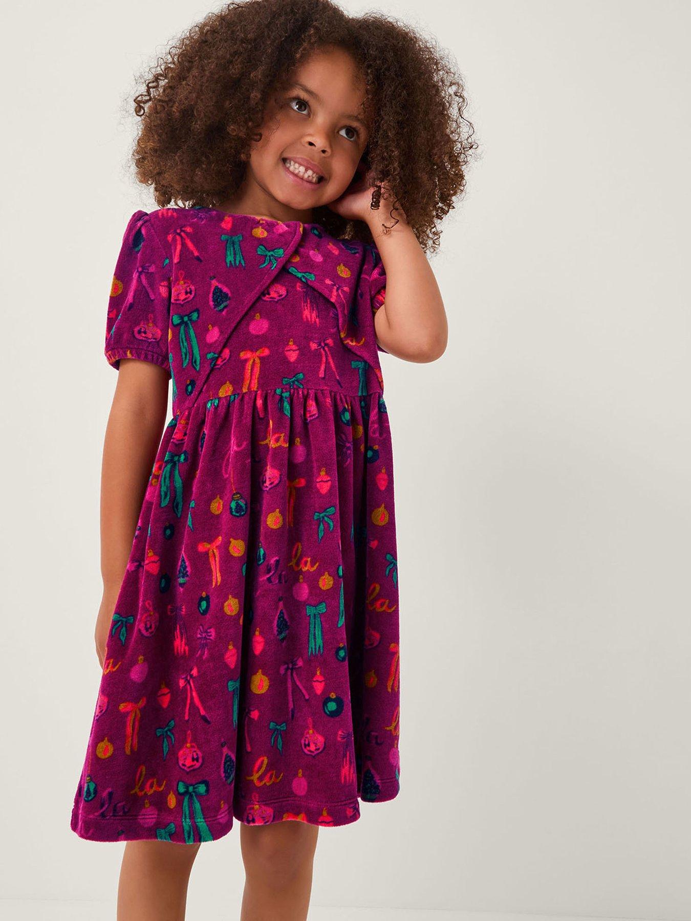 Monsoon Girls Christmas Velour Falala Dress - Dark Red