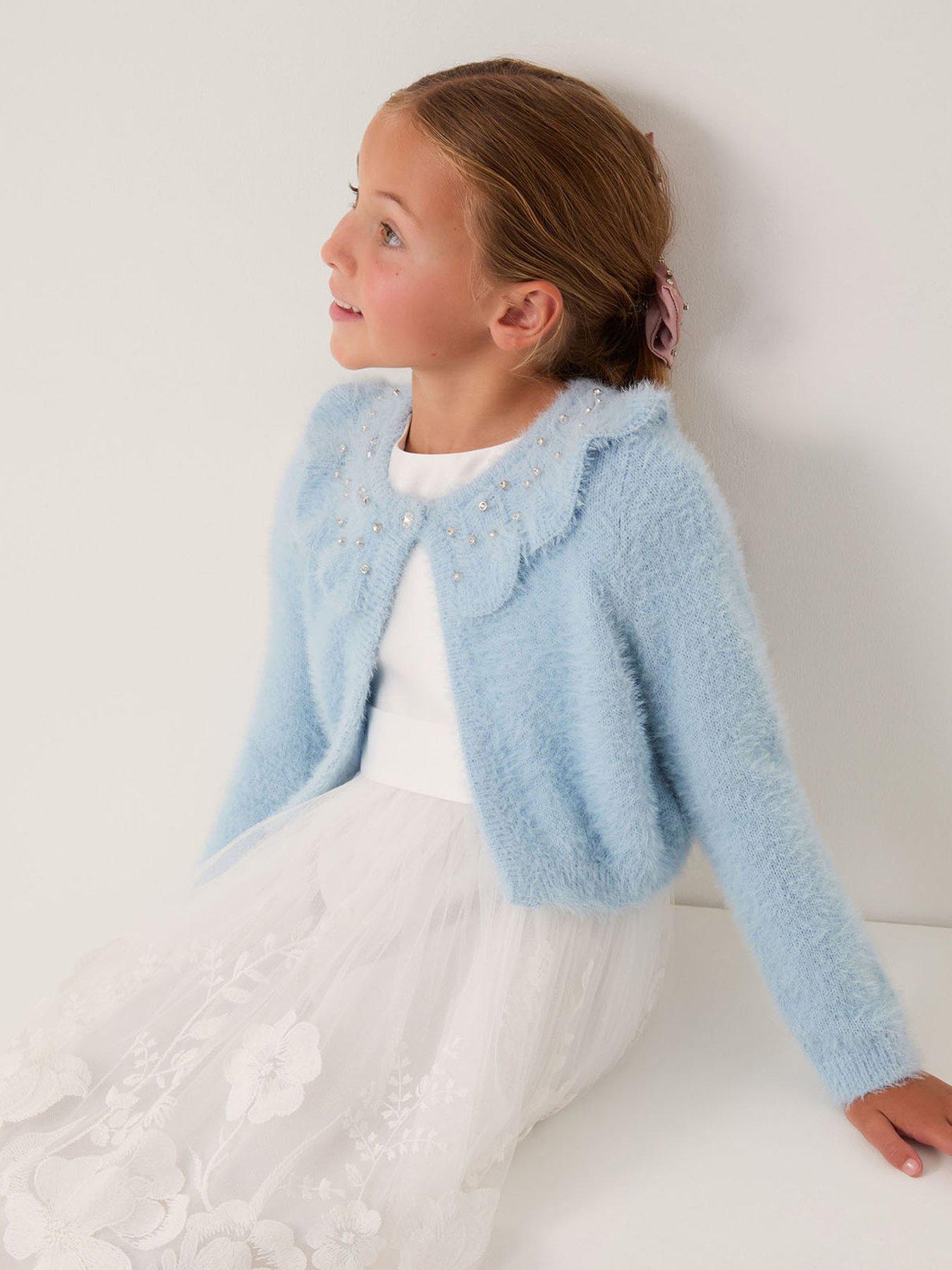 Monsoon Girls Eyelash Embroidered Cardigan - Blue