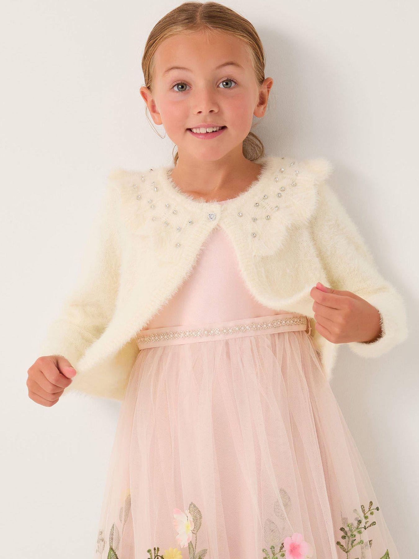 Monsoon Girls Eyelash Embroidered Cardigan - Light Cream