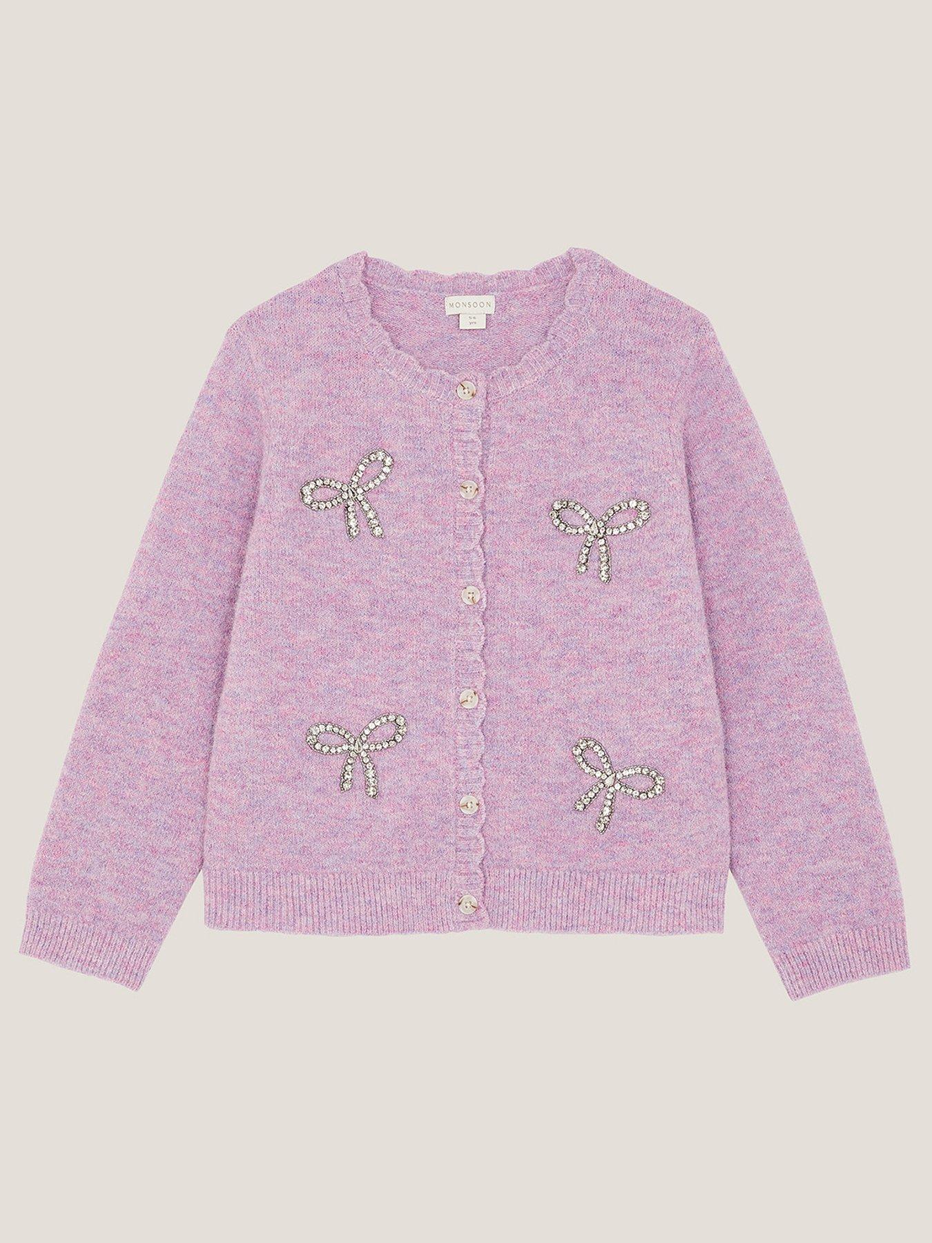 Monsoon Girls Hotfix Bow Knit Cardigan - Purple