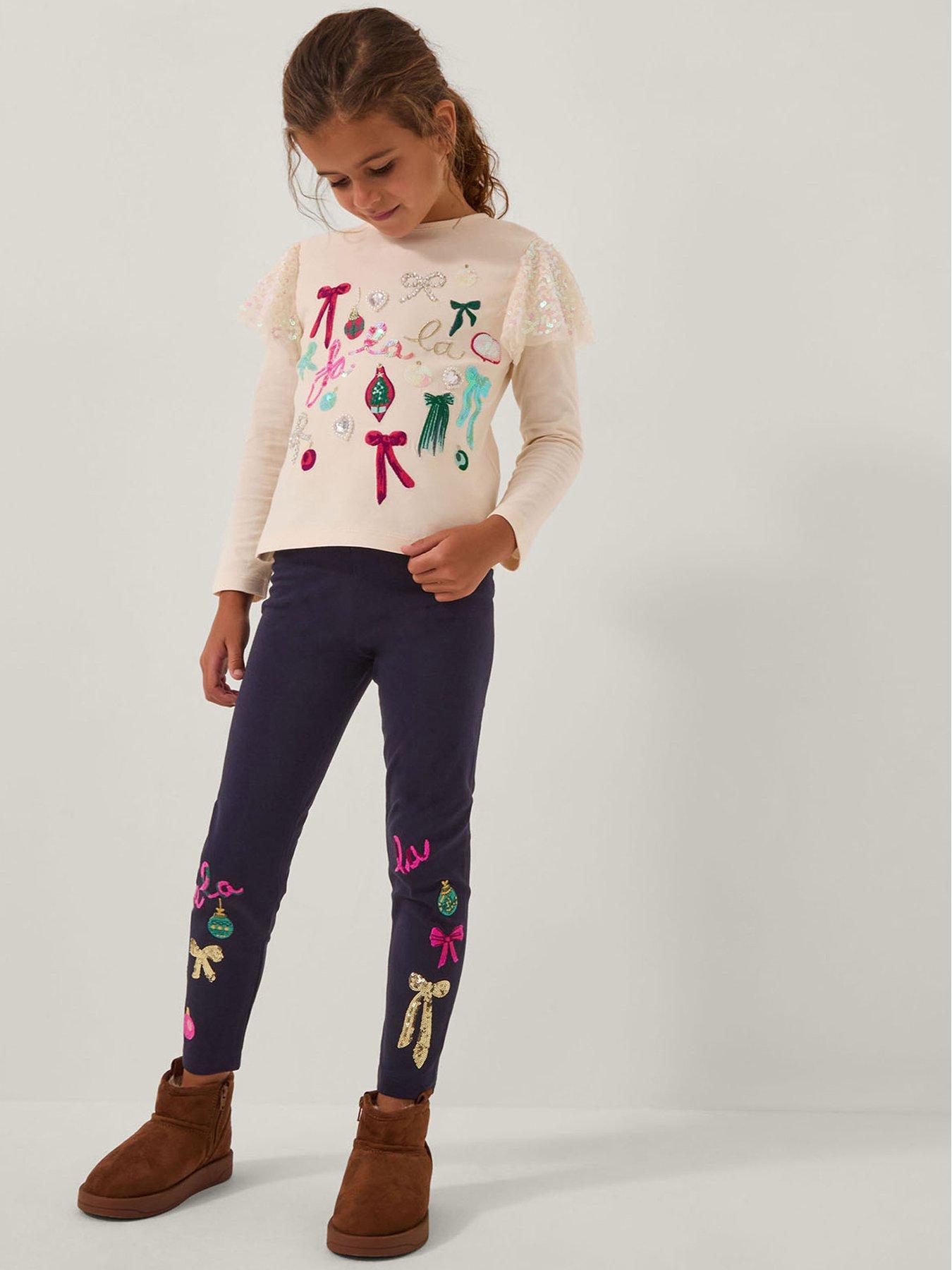 Monsoon Girls Christmas Falala Leggings - Navy