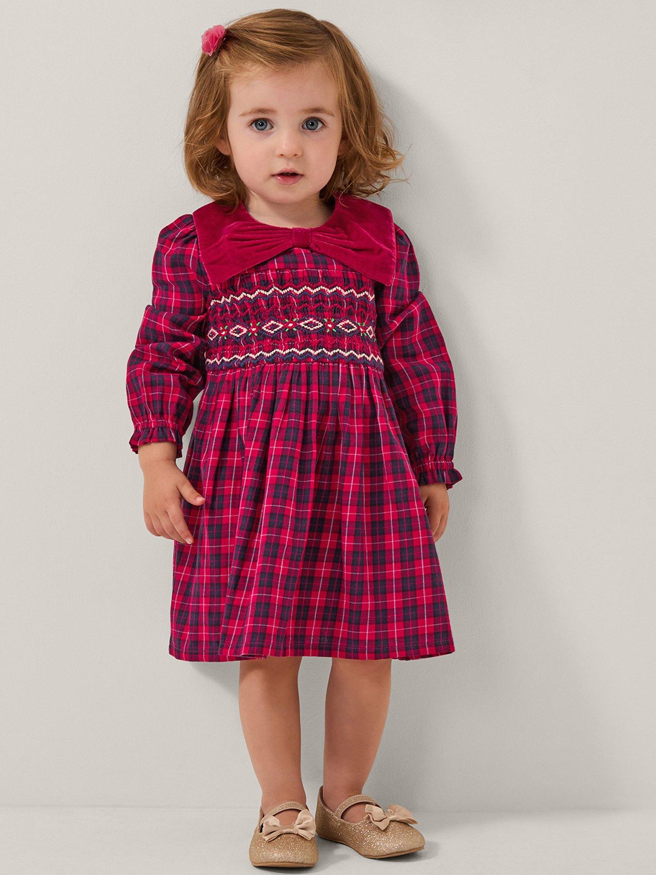 Monsoon Baby Girls Tartan Smock Dress - Red