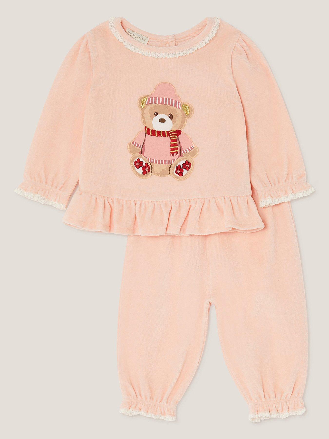 Monsoon Baby Girls Bear Frill Top  &  Legging Set - Pink