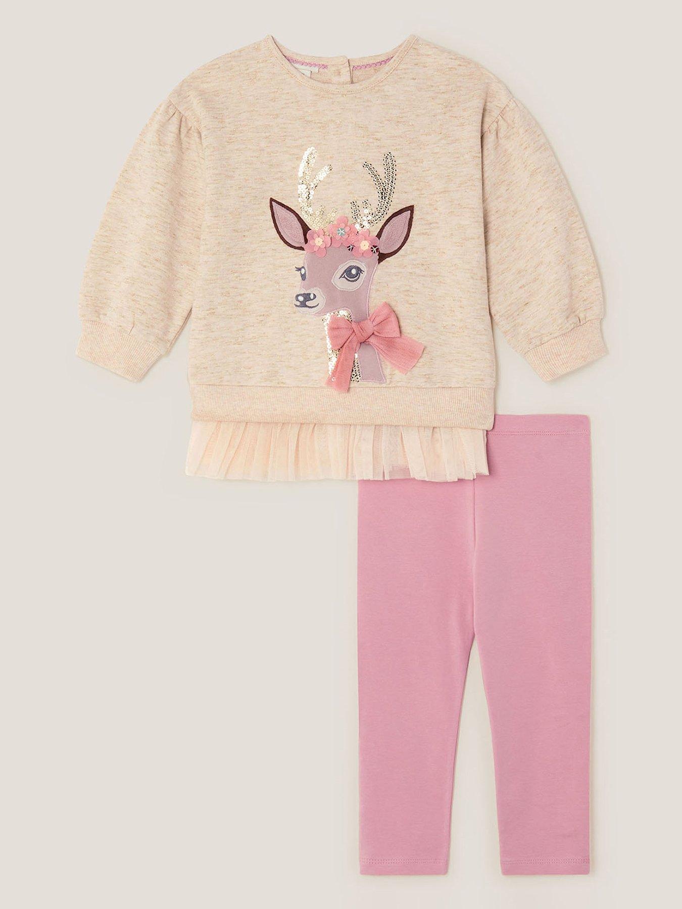 Image 2 of 4 of Monsoon Baby Girls Deer Sweat &amp; Legging Set - Light Cream