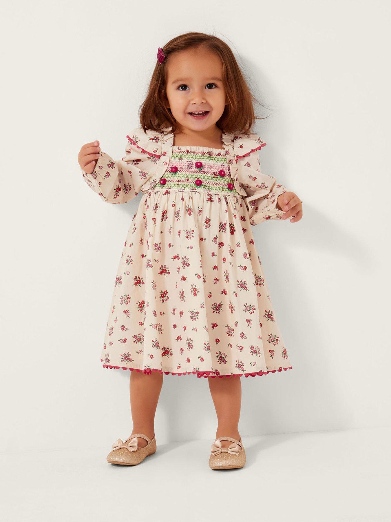 Monsoon Baby Girls Ditsy Floral Smock Dress - Light Cream