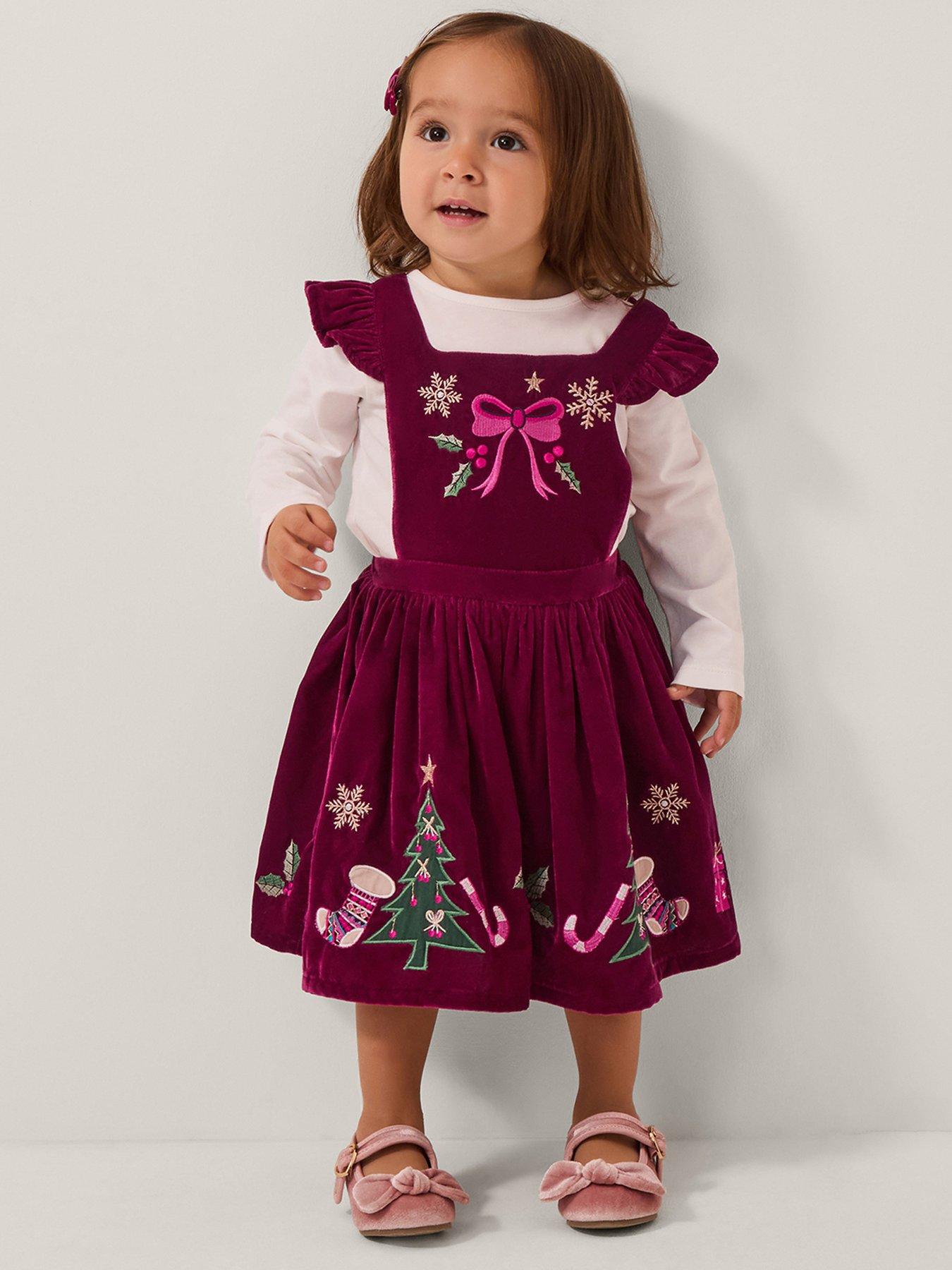 Monsoon Baby Girls Christmas Novelty Pinny Dress  &  Tshirt - Red