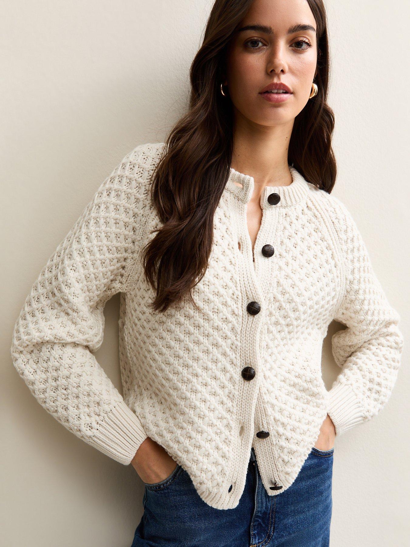 new-look-cream-chunky-crew-neck-cardigan
